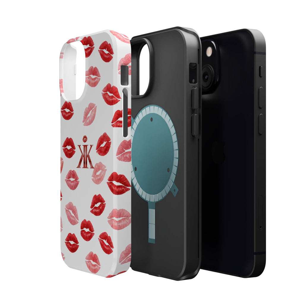 Psyche Collection White - Kiss Pattern Magnetic Impact Phone Case