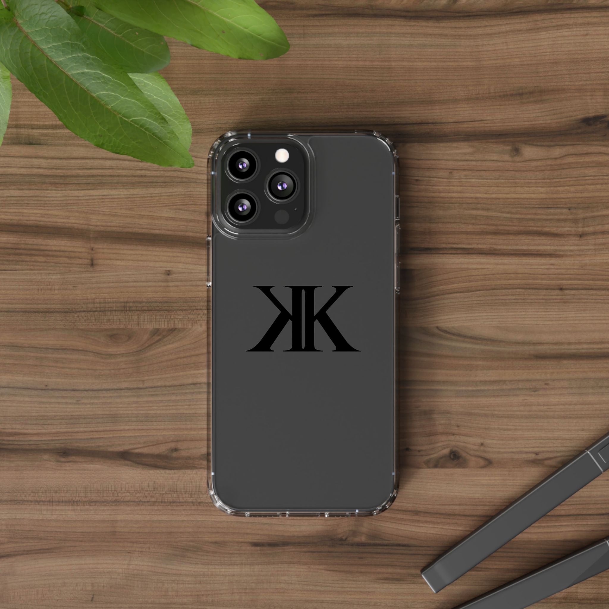 Kairos Kosmos Clear Phone Case — Minimal Black KK Monogram