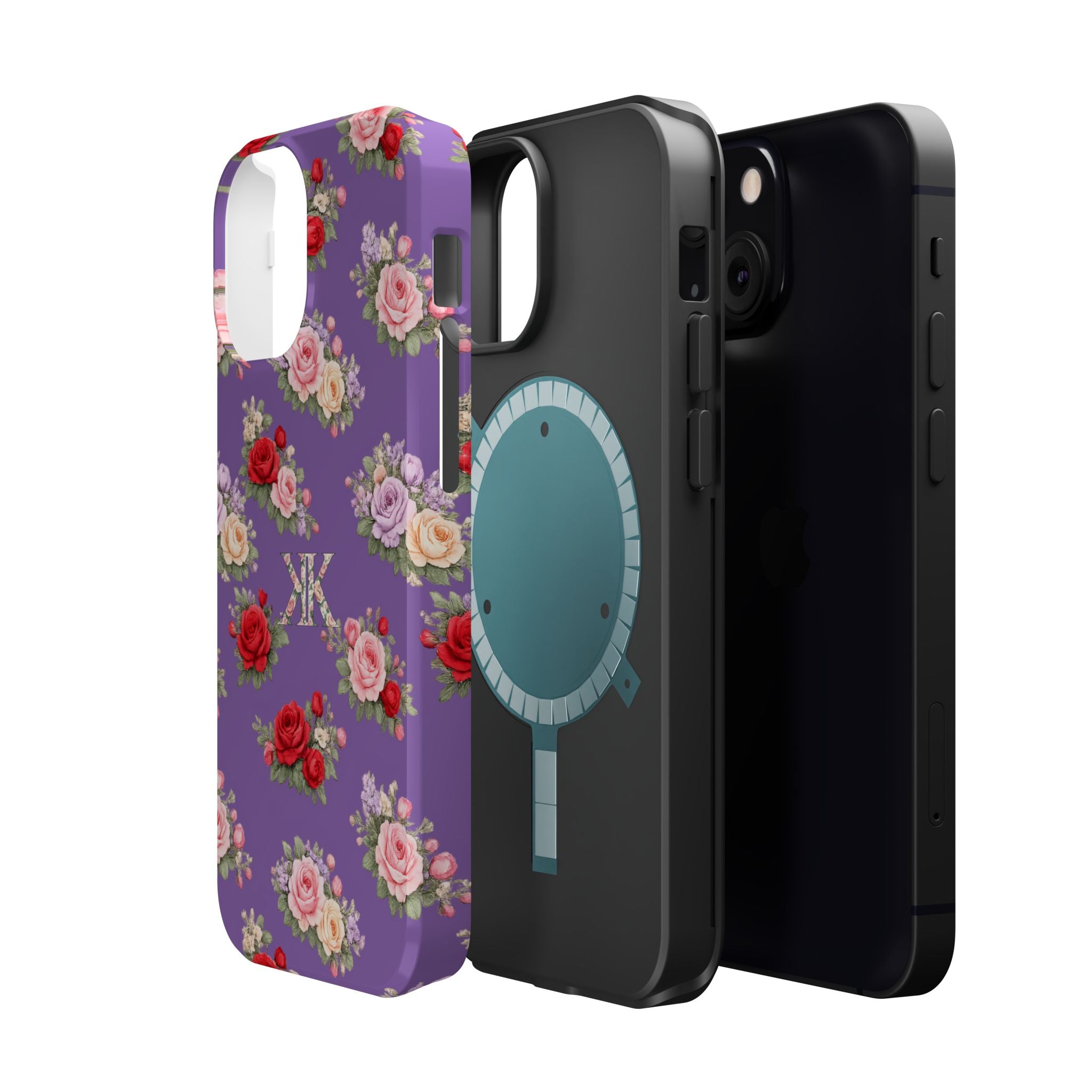 Anthos Collection Light Purple Vintage Floral Rose Pattern Magnetic Impact-Resistant Phone Case