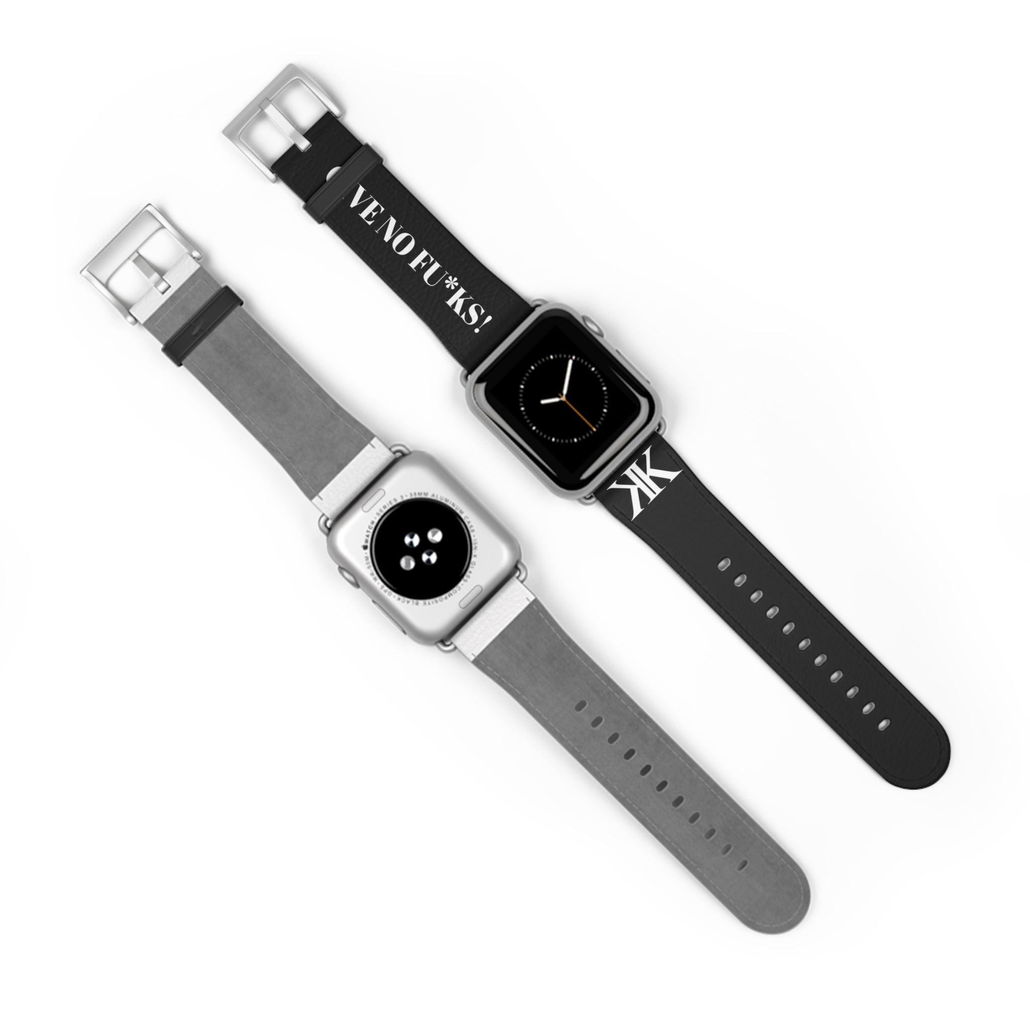 Watch Band BLACK — Leather Strap with "GIVE NO FU*KS!" Text