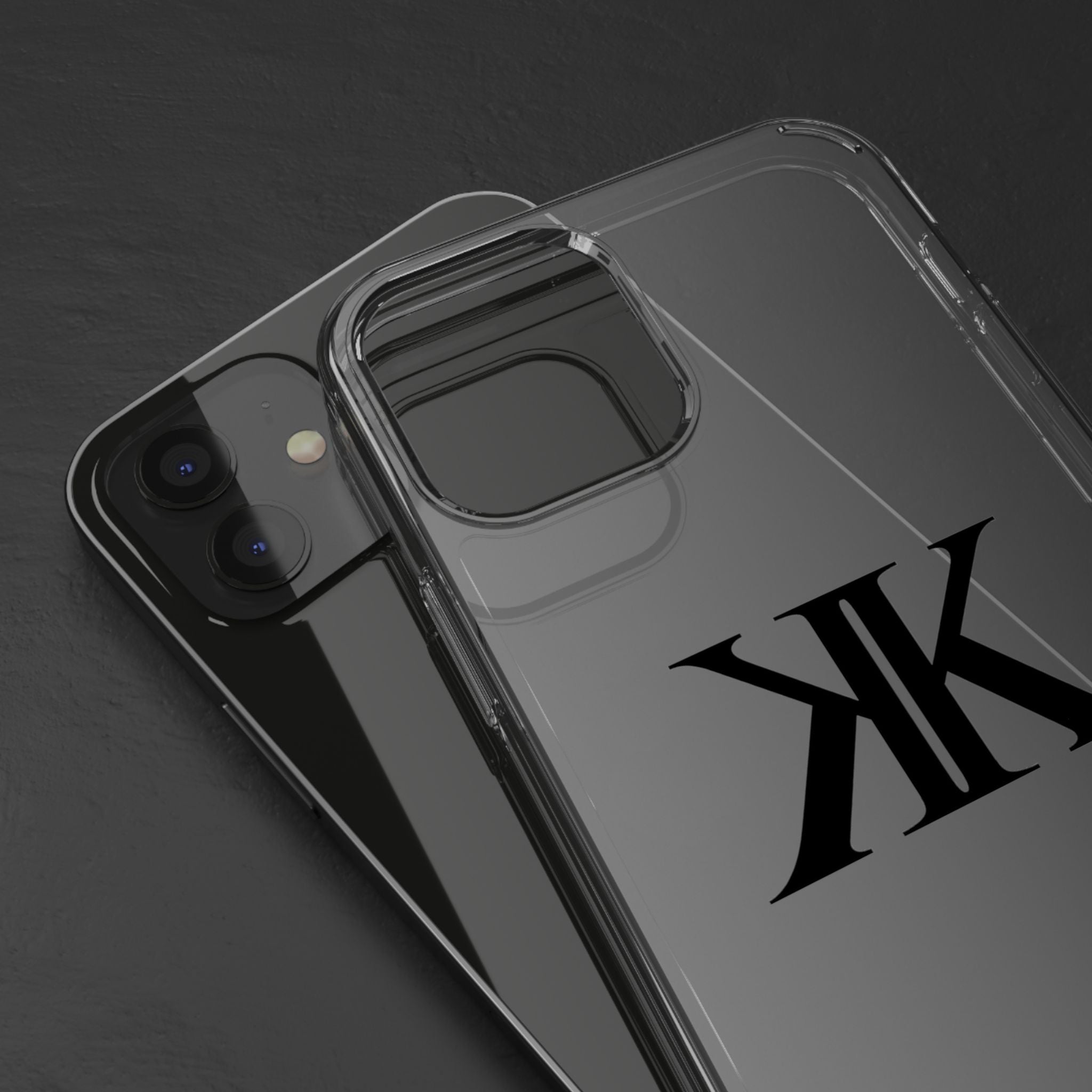 Kairos Kosmos Clear Phone Case — Minimal Black KK Monogram