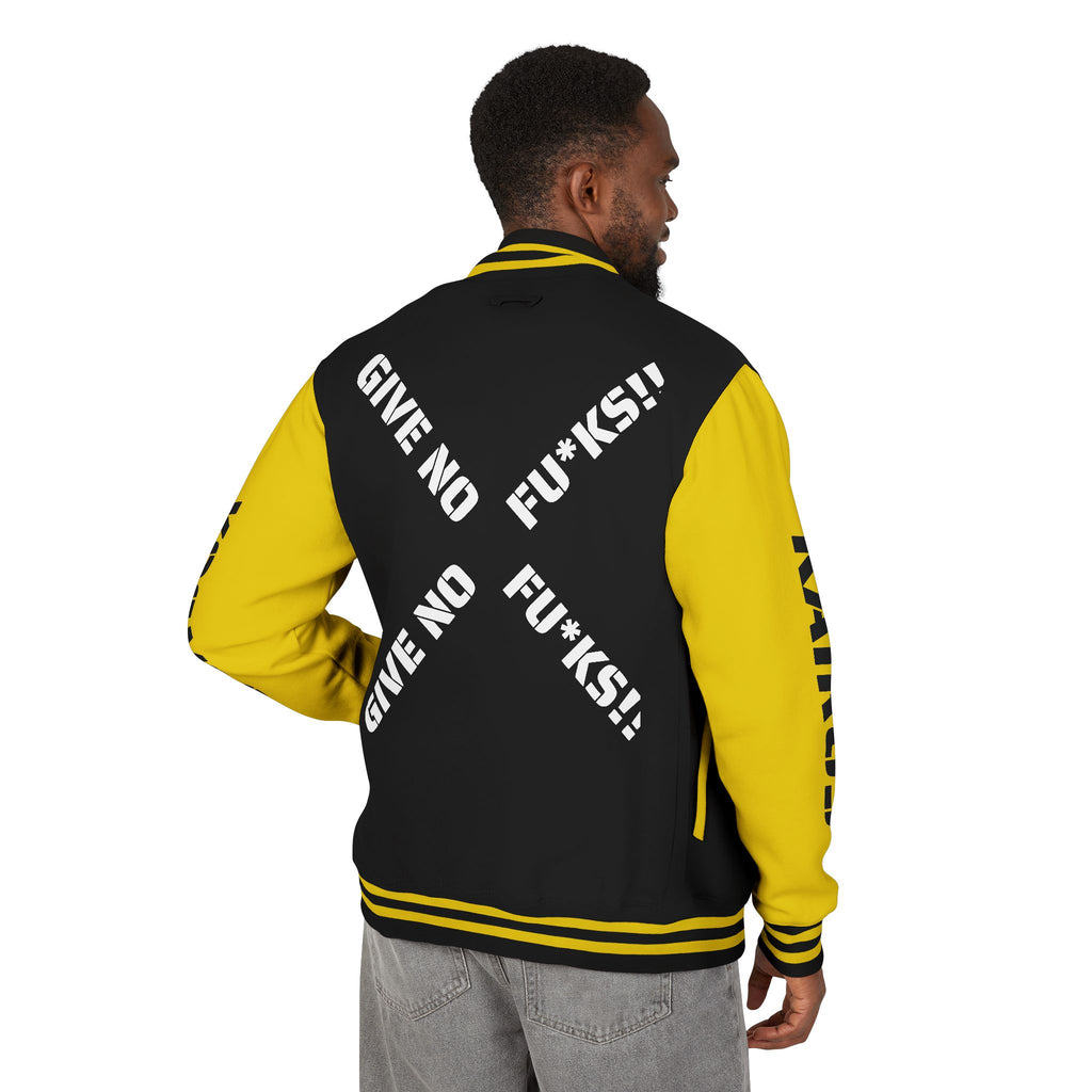 Letterman Jacket BLACK — "Give No Fu*ks" Bold Varsity Bomber