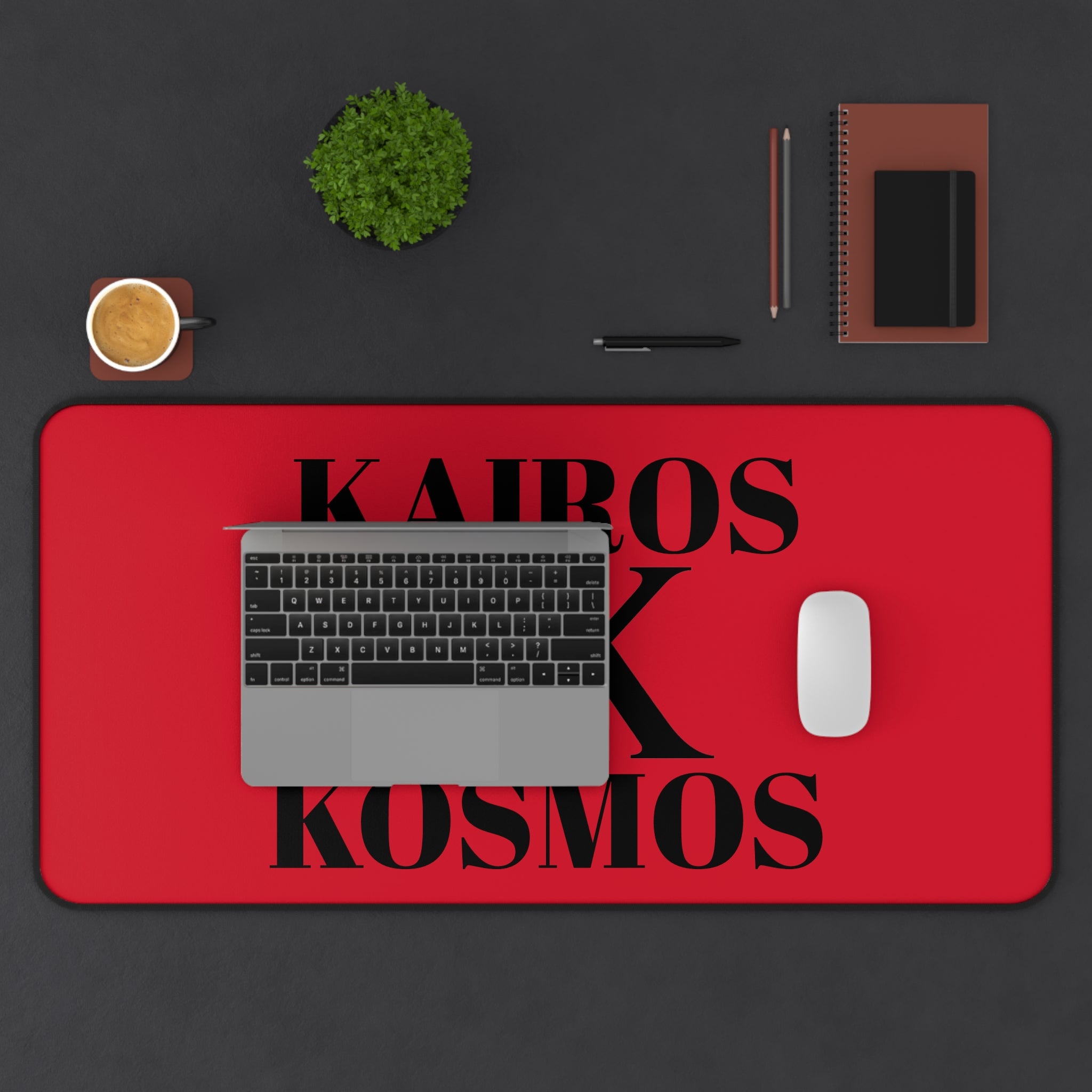 Desk Mat RED — Minimalist 'KAIROS KOSMOS' Black & White Logo Desk Mat