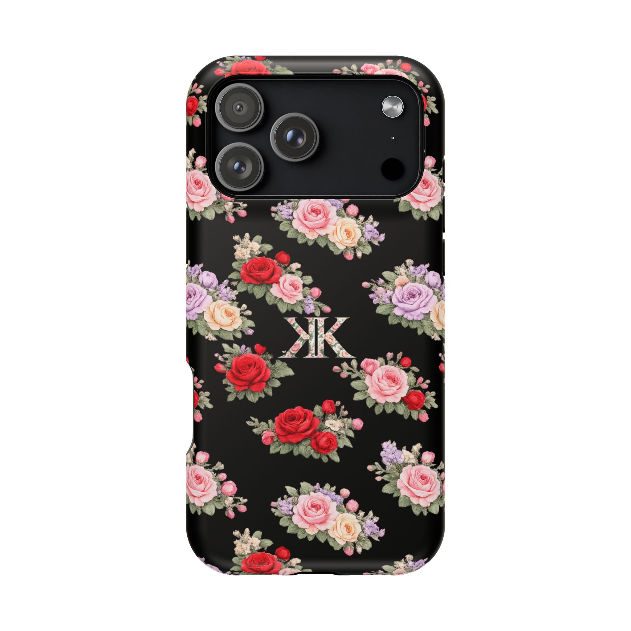 Anthos Collection BLACK Vintage Floral Rose Pattern Magnetic Impact-Resistant Phone Case