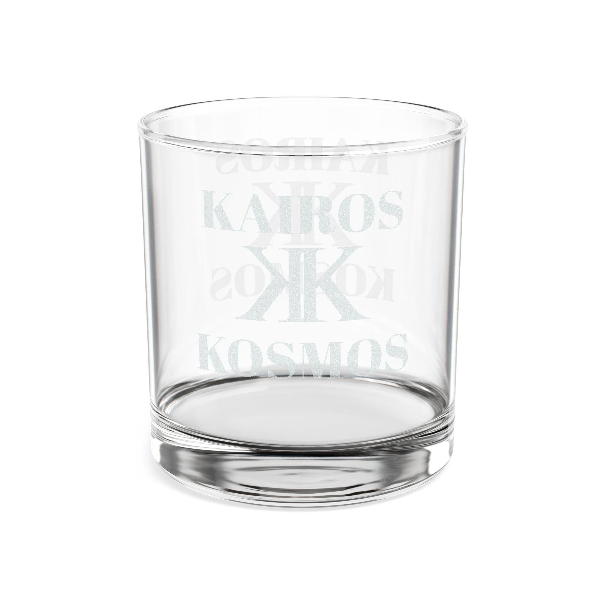 Kairos Kosmos Engraved 10.5oz Whiskey Glass — Minimal Monogram Vertical Design