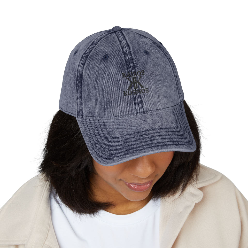 Vintage Embroidered Cap — Kairos Kosmos Logo Distressed Baseball Hat