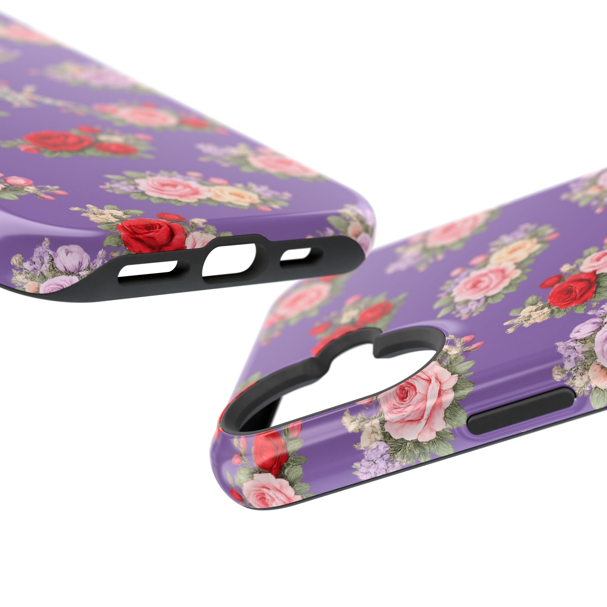 Anthos Collection Light Purple Vintage Floral Rose Pattern Magnetic Impact-Resistant Phone Case
