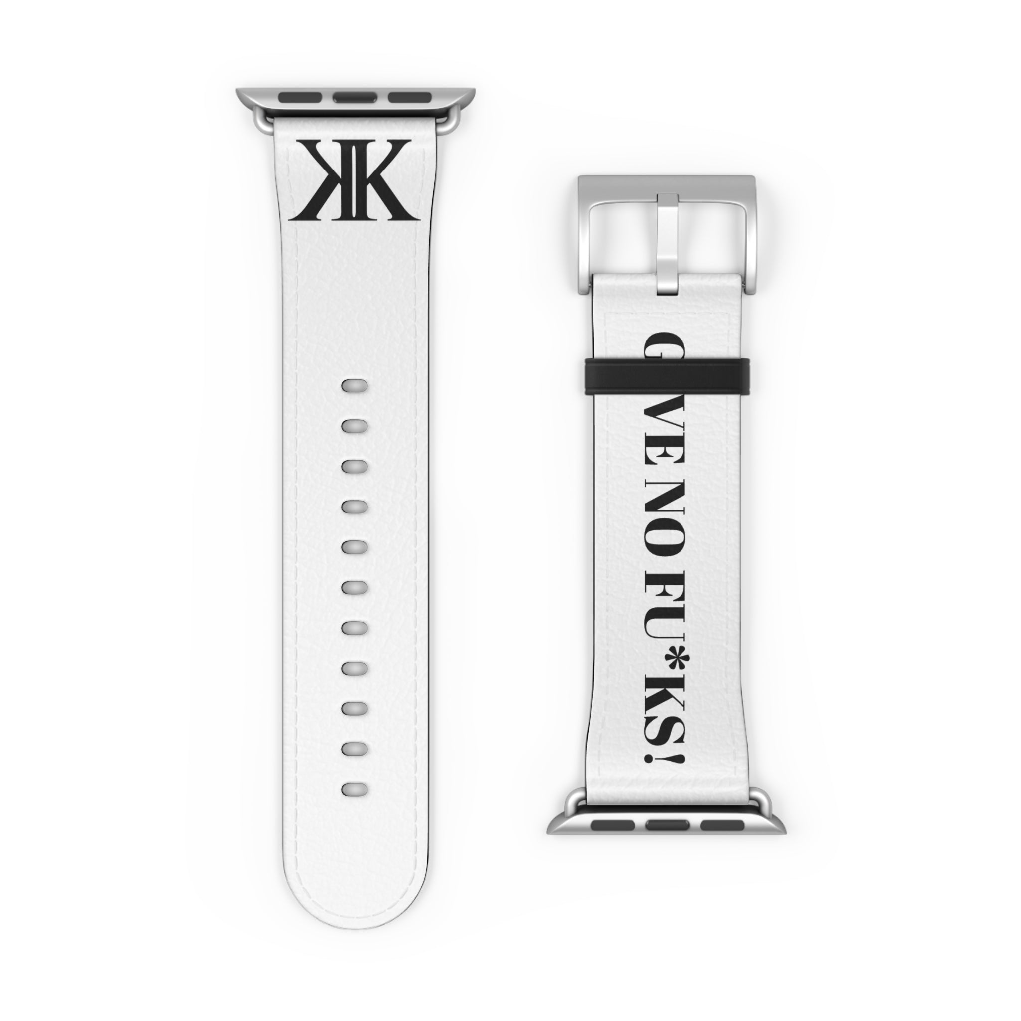 Watch Band — White Leather Strap with "GIVE NO FU*KS!" Text