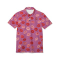 Psyche Collection Light Pink Kiss Print Polo Shirt — Allover Red Lip Pattern
