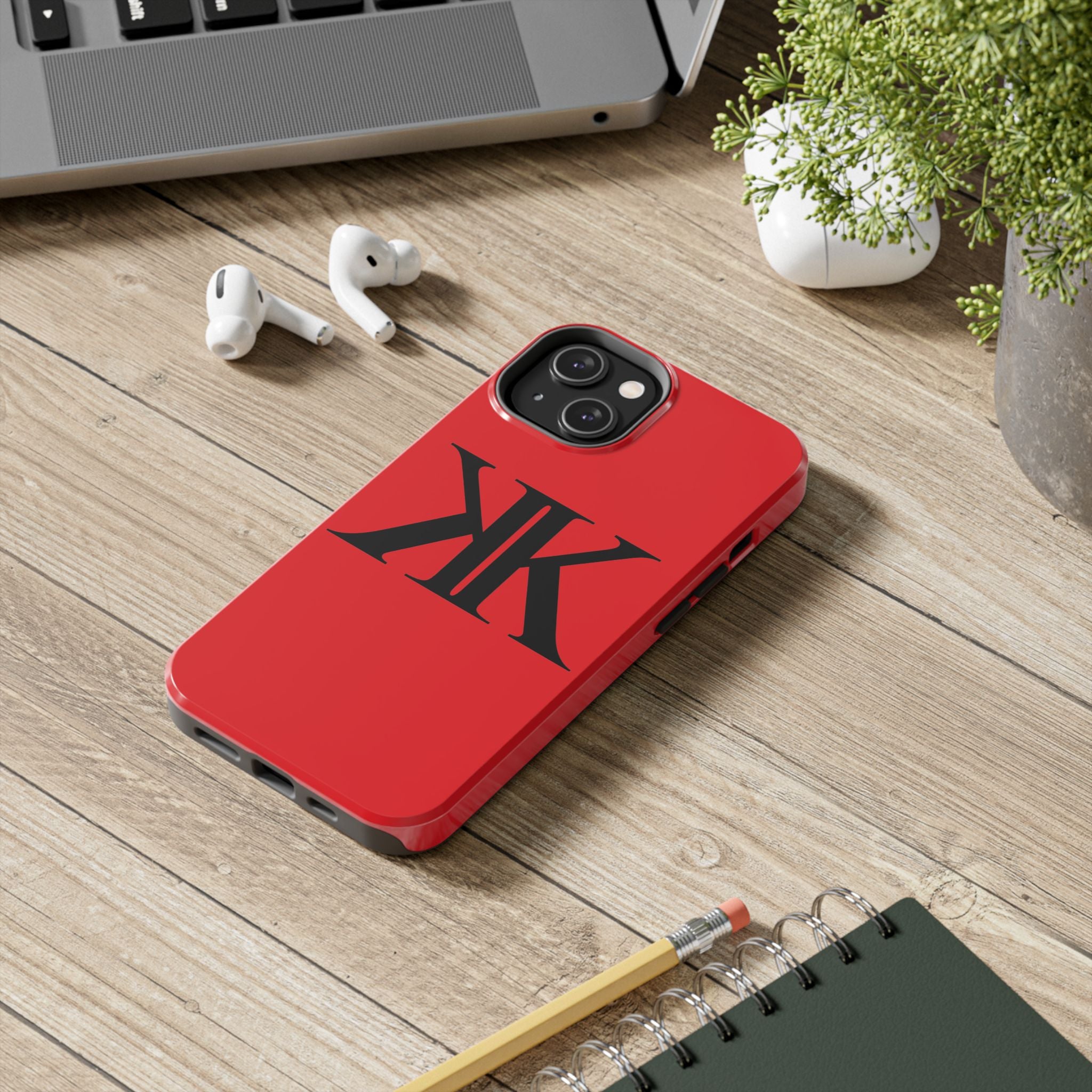 Monogram 'KK' RED Tough Phone Case — Minimal Black Initials Protective Cover
