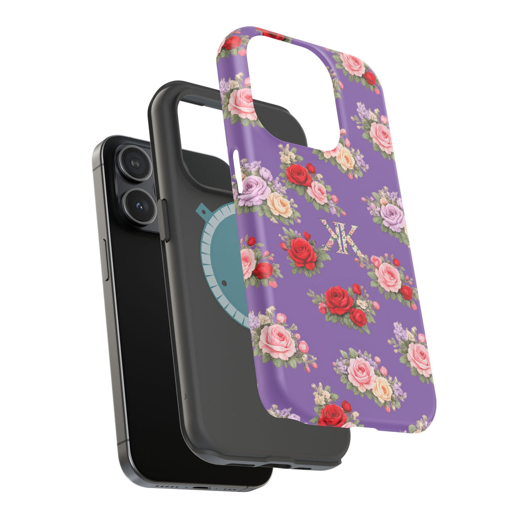Anthos Collection Light Purple Vintage Floral Rose Pattern Magnetic Impact-Resistant Phone Case