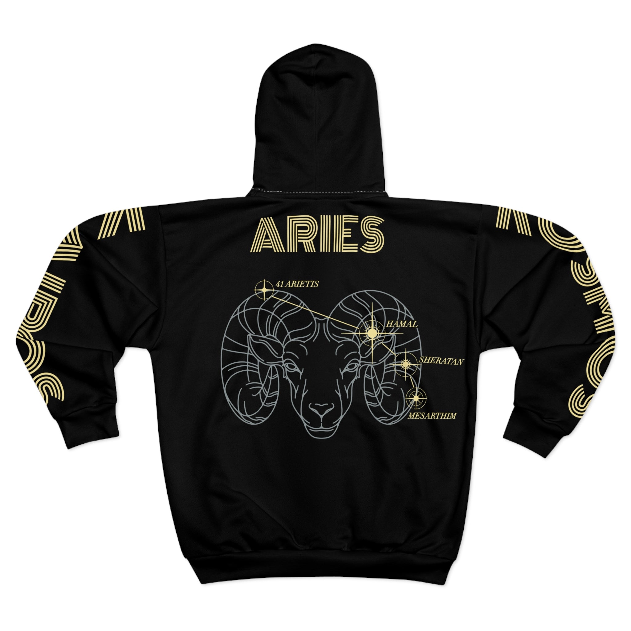 Aether Collection BLACK Aries Zodiac Zip Hoodie — Ram Constellation Graphic