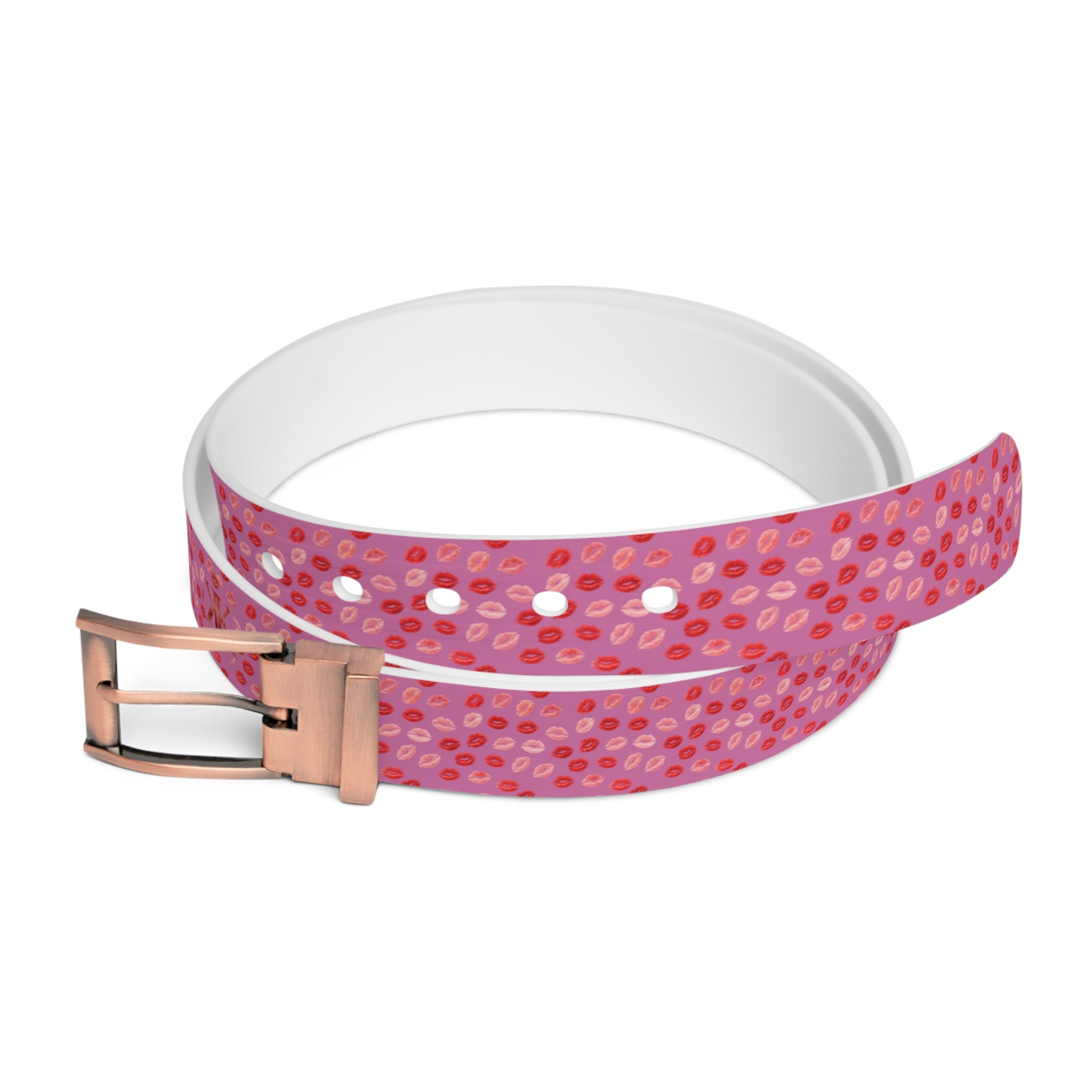 Psyche Collection Women's Light Pink, Pink And Red Lip Print Belt – Cute Kiss Pattern Fashion Belt