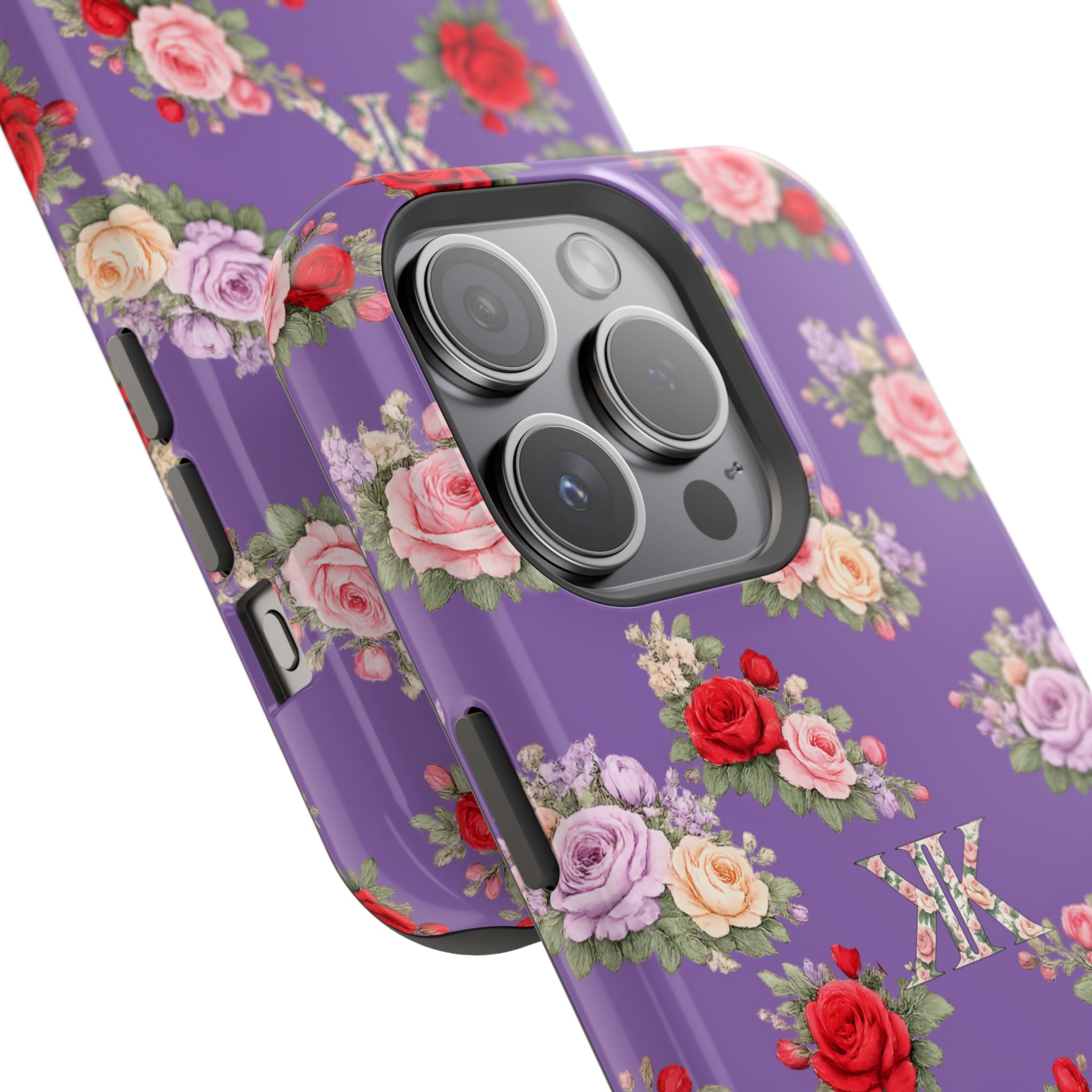 Anthos Collection Light Purple Vintage Floral Rose Pattern Magnetic Impact-Resistant Phone Case