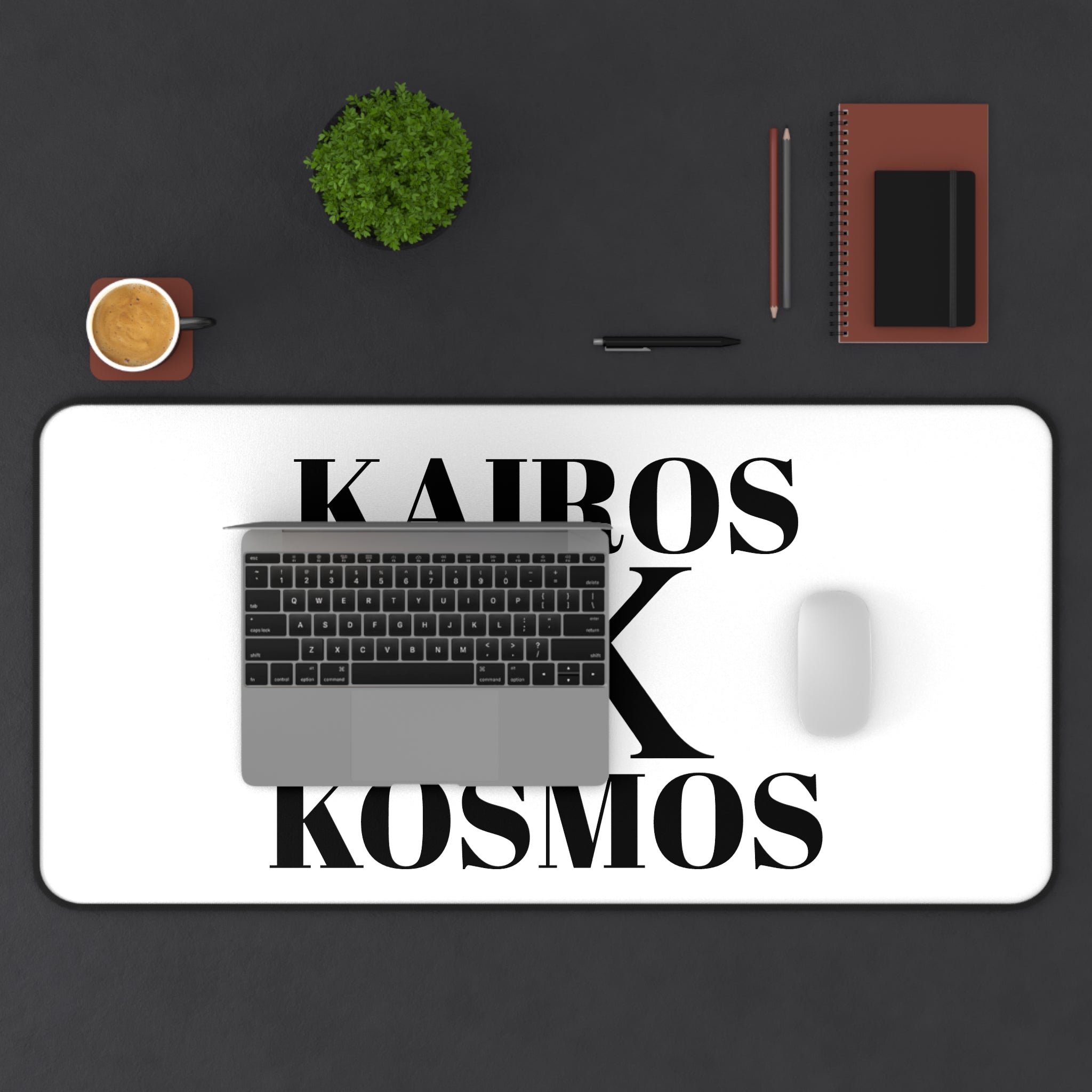 Desk Mat — Minimalist 'KAIROS KOSMOS' Black & White Logo Desk Mat