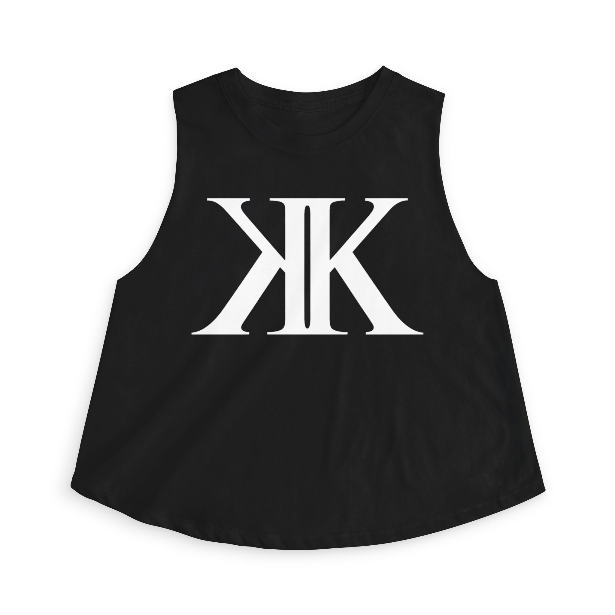 Women's BLACK Crop Tank Top with White Mirror K Logo – Stylish Athletic Casual Top