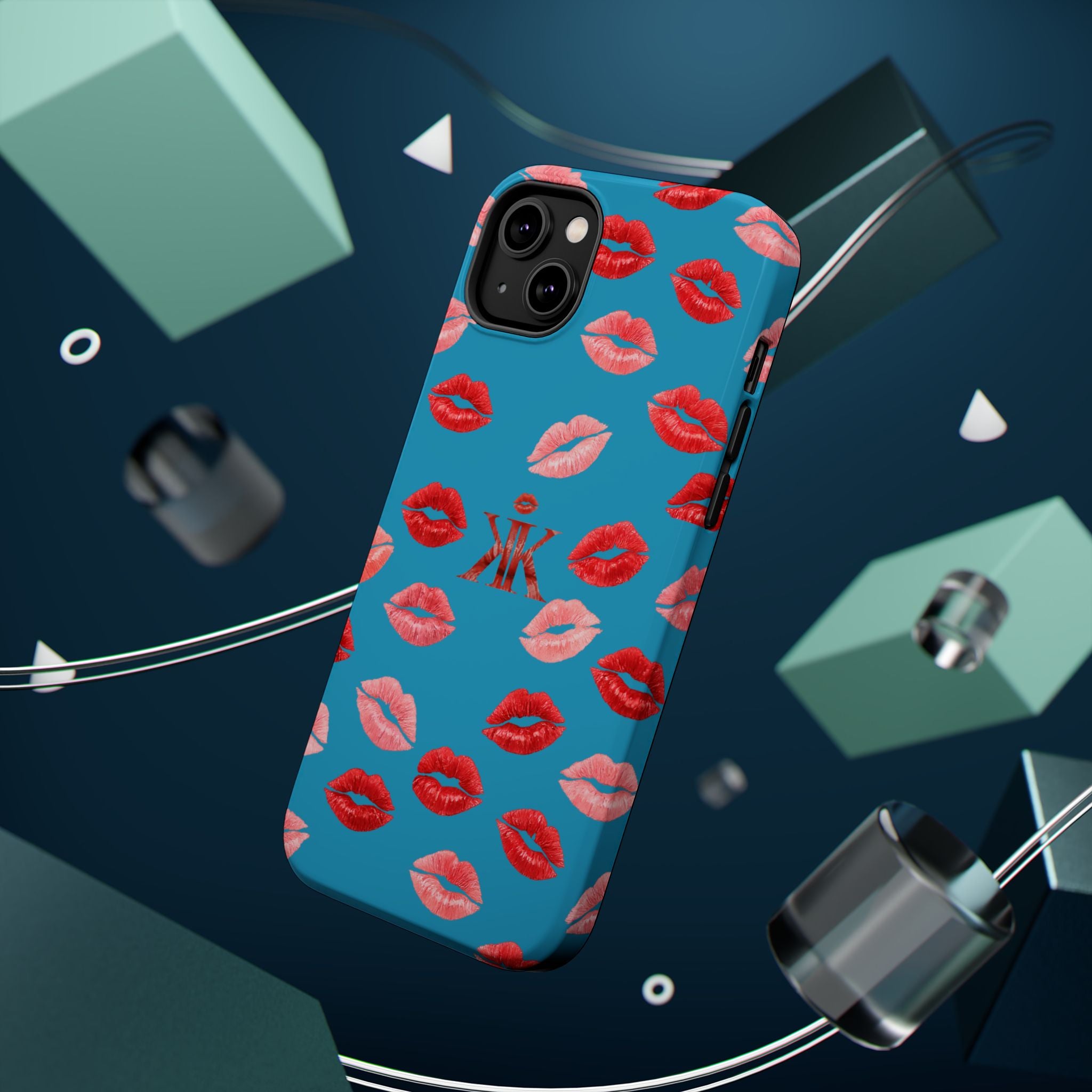 Psyche Collection Turquoise - Kiss Pattern Magnetic Impact Phone Case