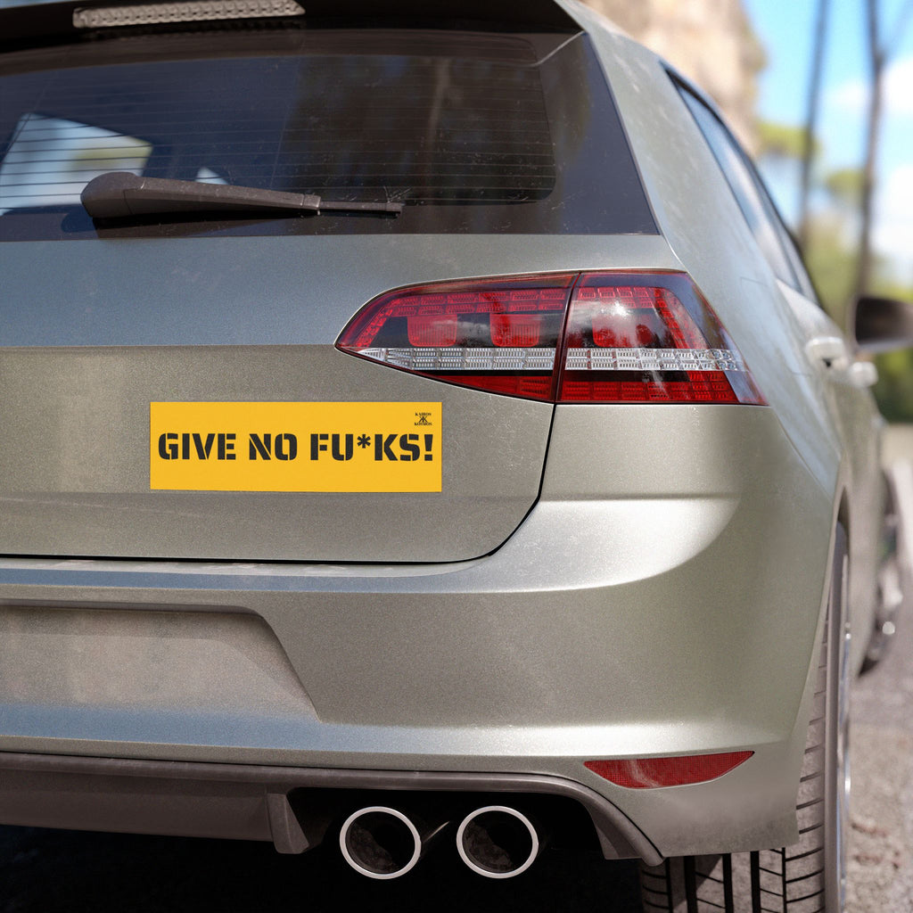 Kairos Kosmos Car Magnet Yellow — "GIVE NO FU*KS!" Bold Black Vinyl Décor