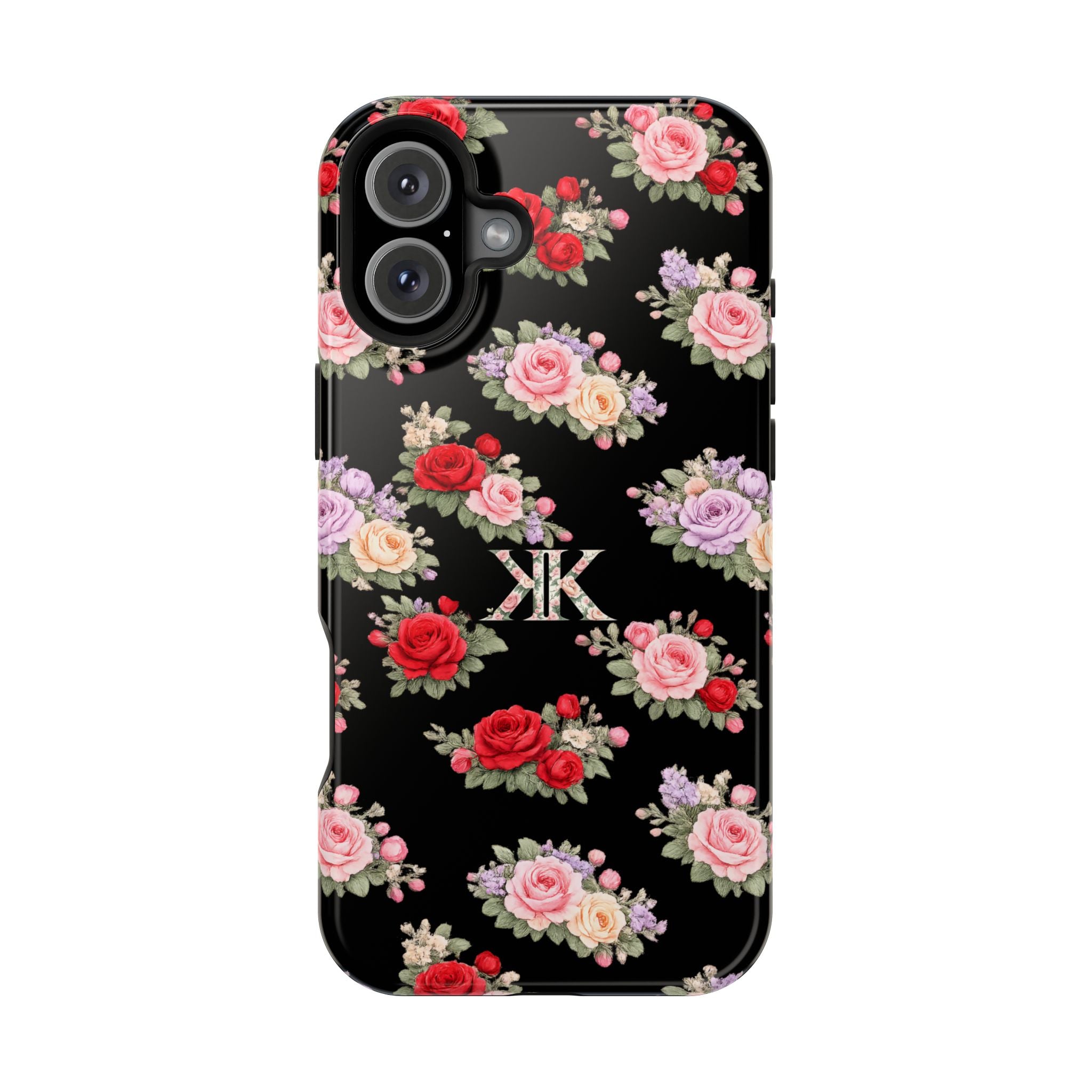 Anthos Collection BLACK Vintage Floral Rose Pattern Magnetic Impact-Resistant Phone Case