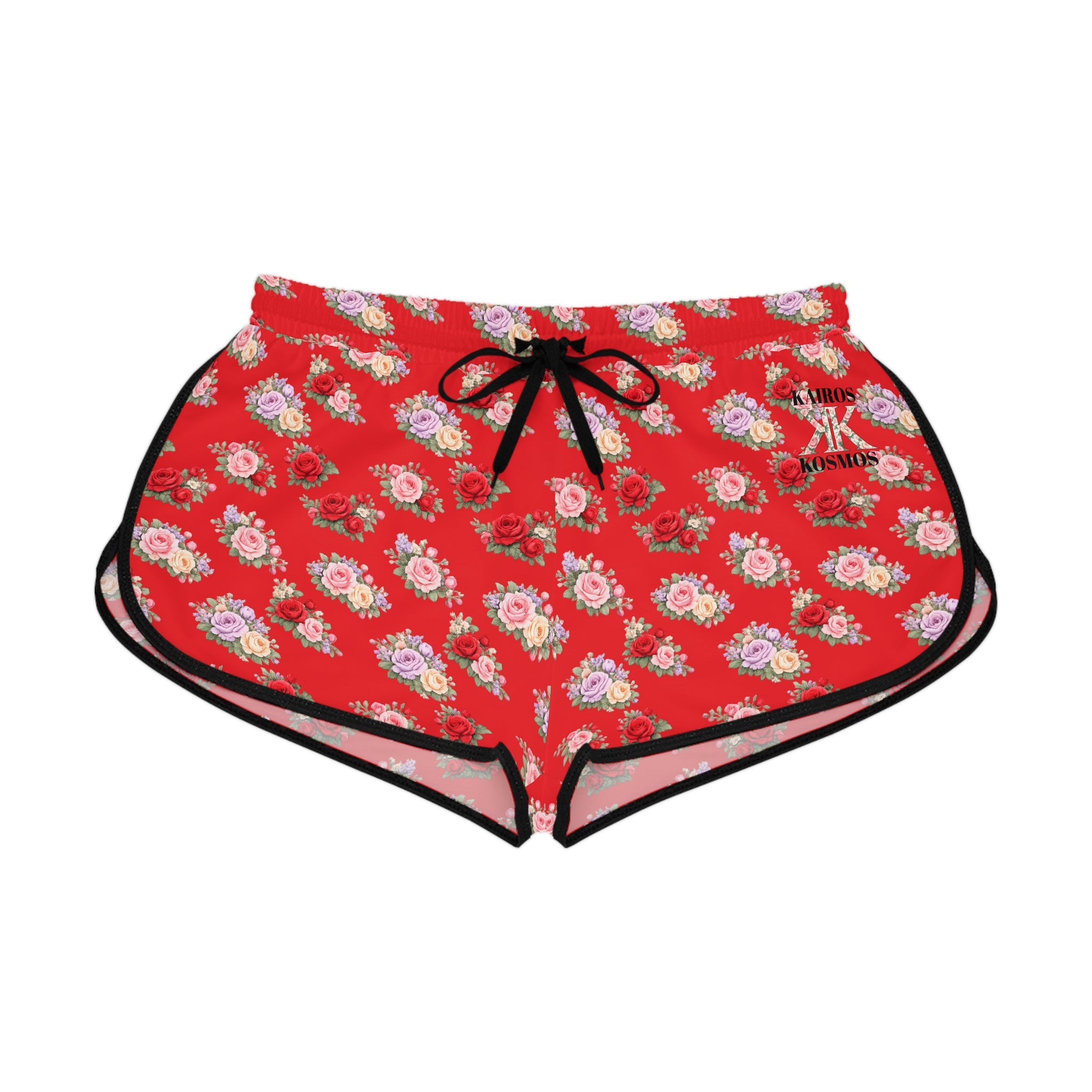 Anthos Collection RED Floral Stretch Women's Relaxed Shorts — Vintage Pink & Red Rose All-Over Print