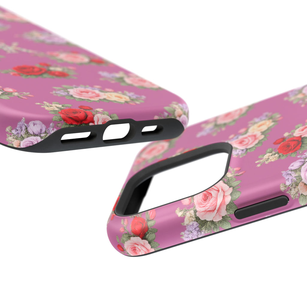 Anthos Collection Light Pink  Vintage Floral Rose Pattern Magnetic Impact-Resistant Phone Case