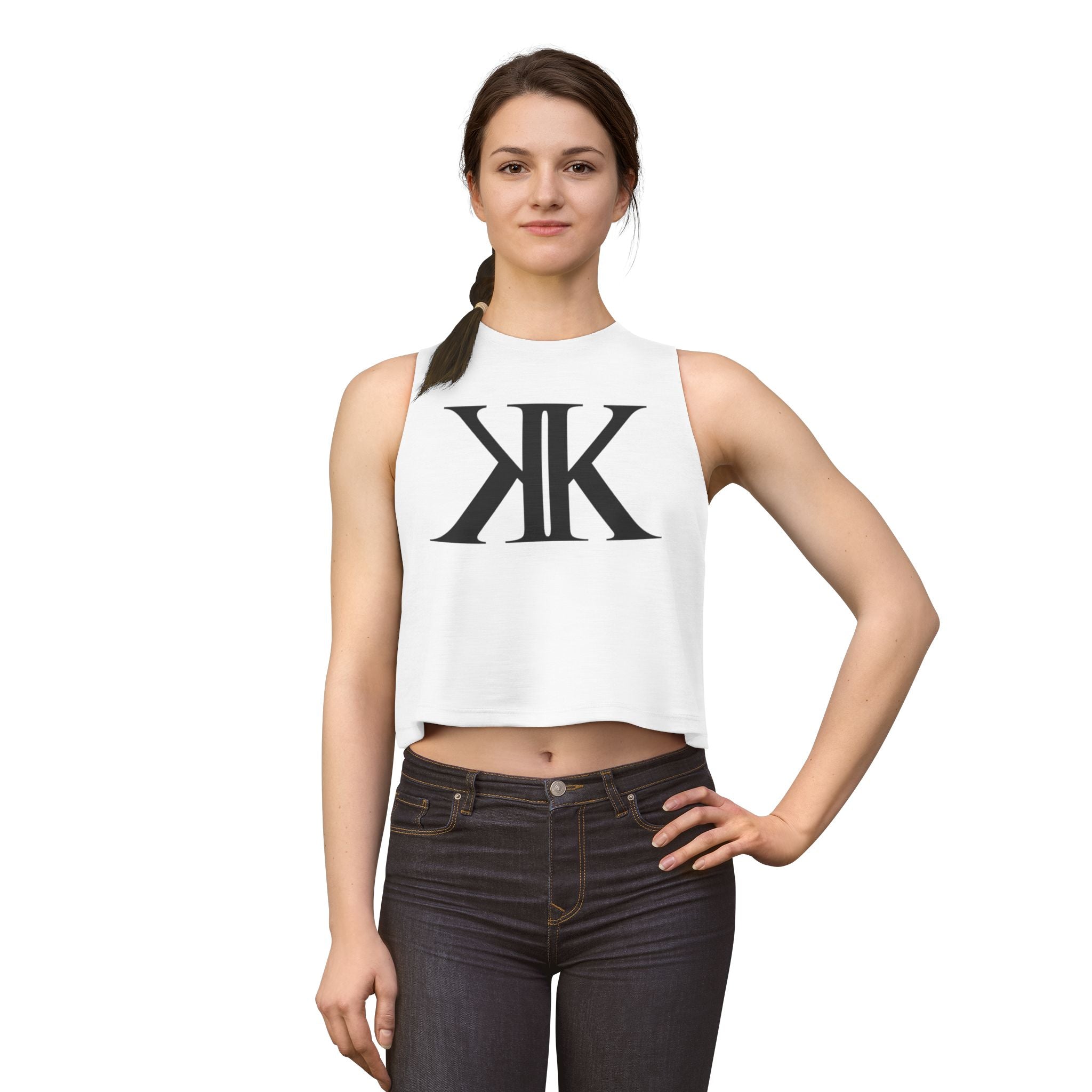 Women's Crop Top with Minimal Double K Logo – Stylish Monogram Tank