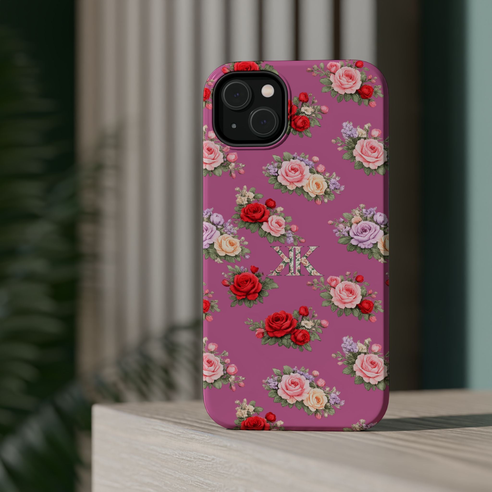 Anthos Collection Light Pink  Vintage Floral Rose Pattern Magnetic Impact-Resistant Phone Case