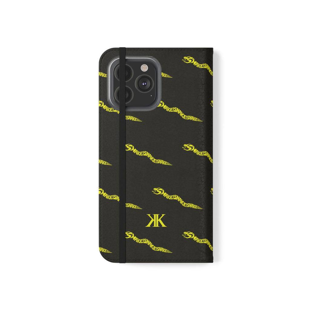 Aspis Collection Flip Case Phone Wallet — Black & Gold Kairos Kosmos Pattern
