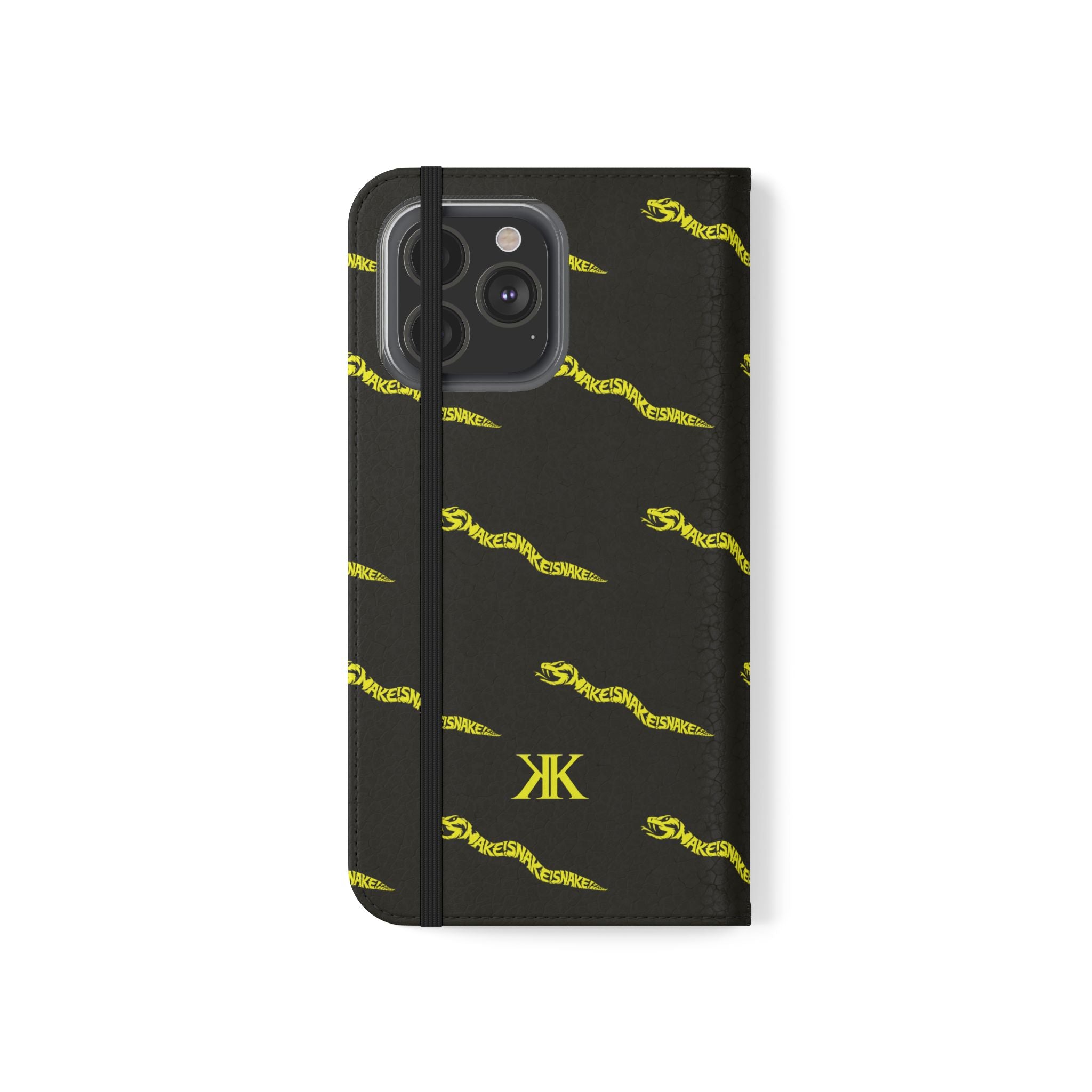 Aspis Collection Flip Case Phone Wallet — Black & Gold Kairos Kosmos Pattern