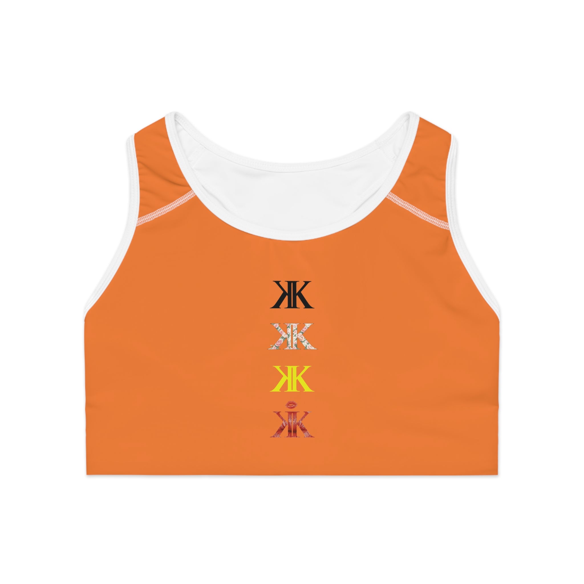 Sigil Collection Crusta Minimalist Stacked Logo Sports Bra — Colorful Monogram Activewear