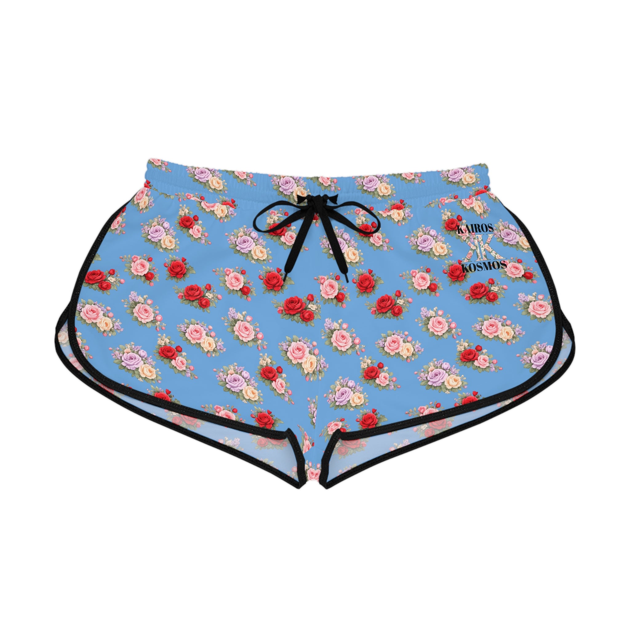Anthos Collection Light Blue Floral Stretch Women's Relaxed Shorts — Vintage Pink & Red Rose All-Over Print
