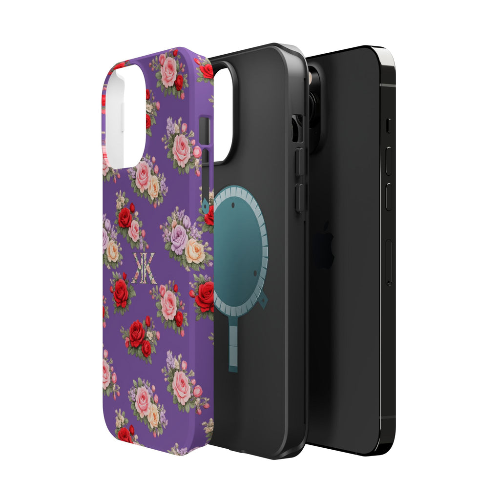 Anthos Collection Light Purple Vintage Floral Rose Pattern Magnetic Impact-Resistant Phone Case
