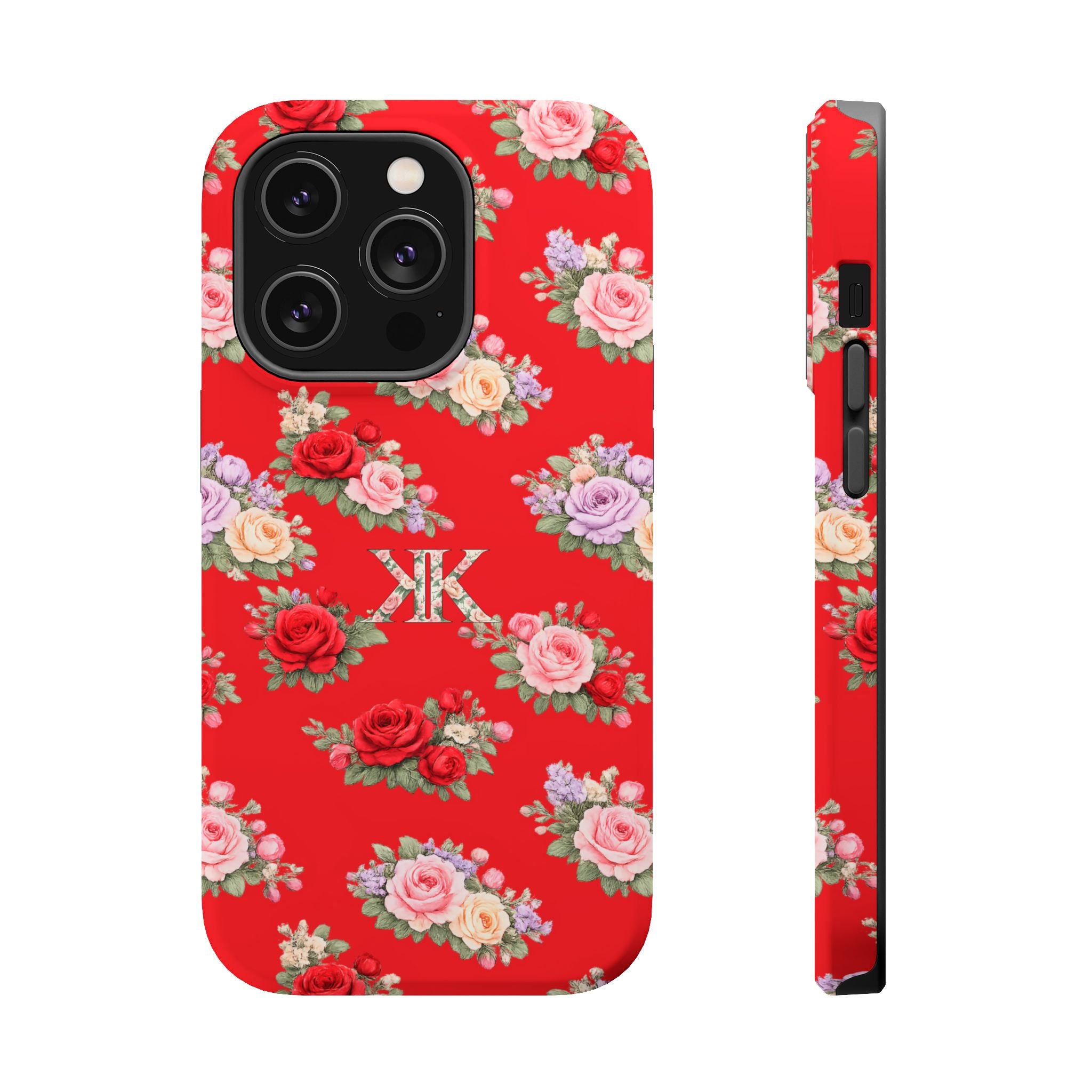 Anthos Collection RED Vintage Floral Rose Pattern Magnetic Impact-Resistant Phone Case