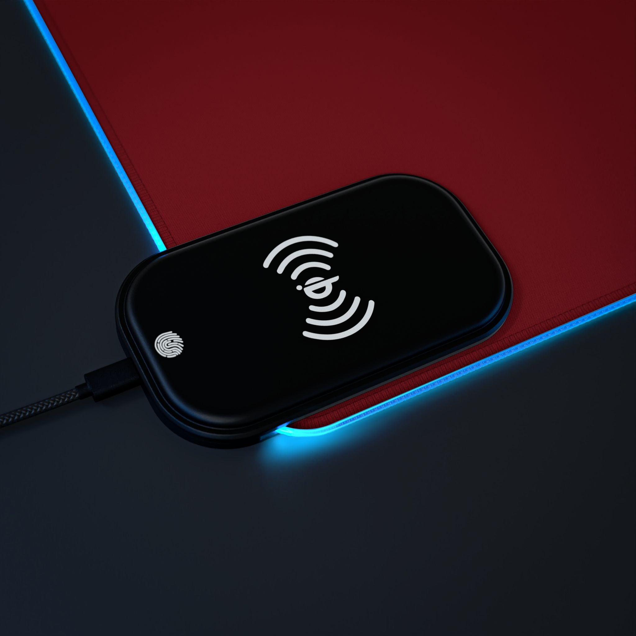 LED Wireless Charging Gaming Mouse Pad RED — Kairos Kosmos Logo Desk Mat