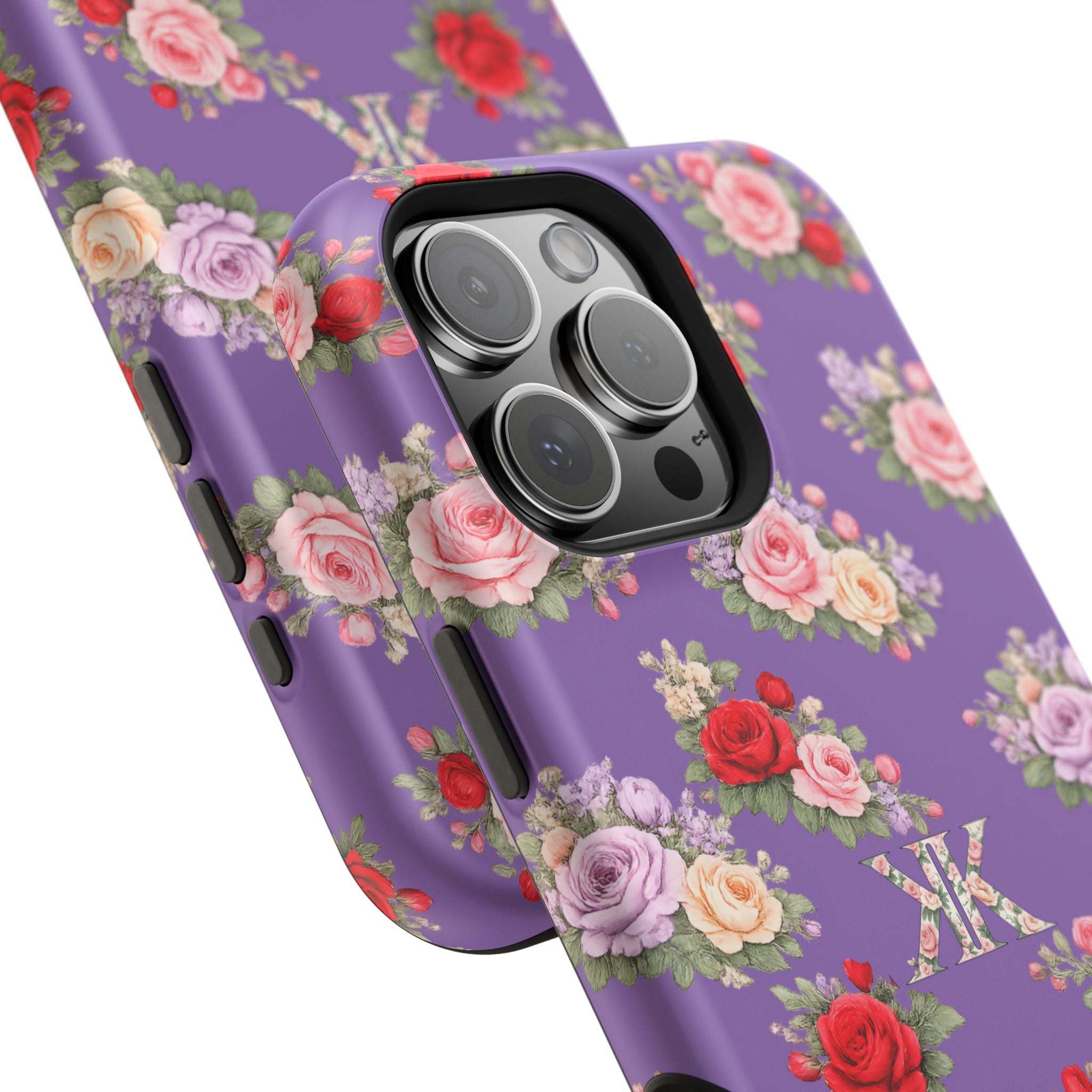 Anthos Collection Light Purple Vintage Floral Rose Pattern Magnetic Impact-Resistant Phone Case