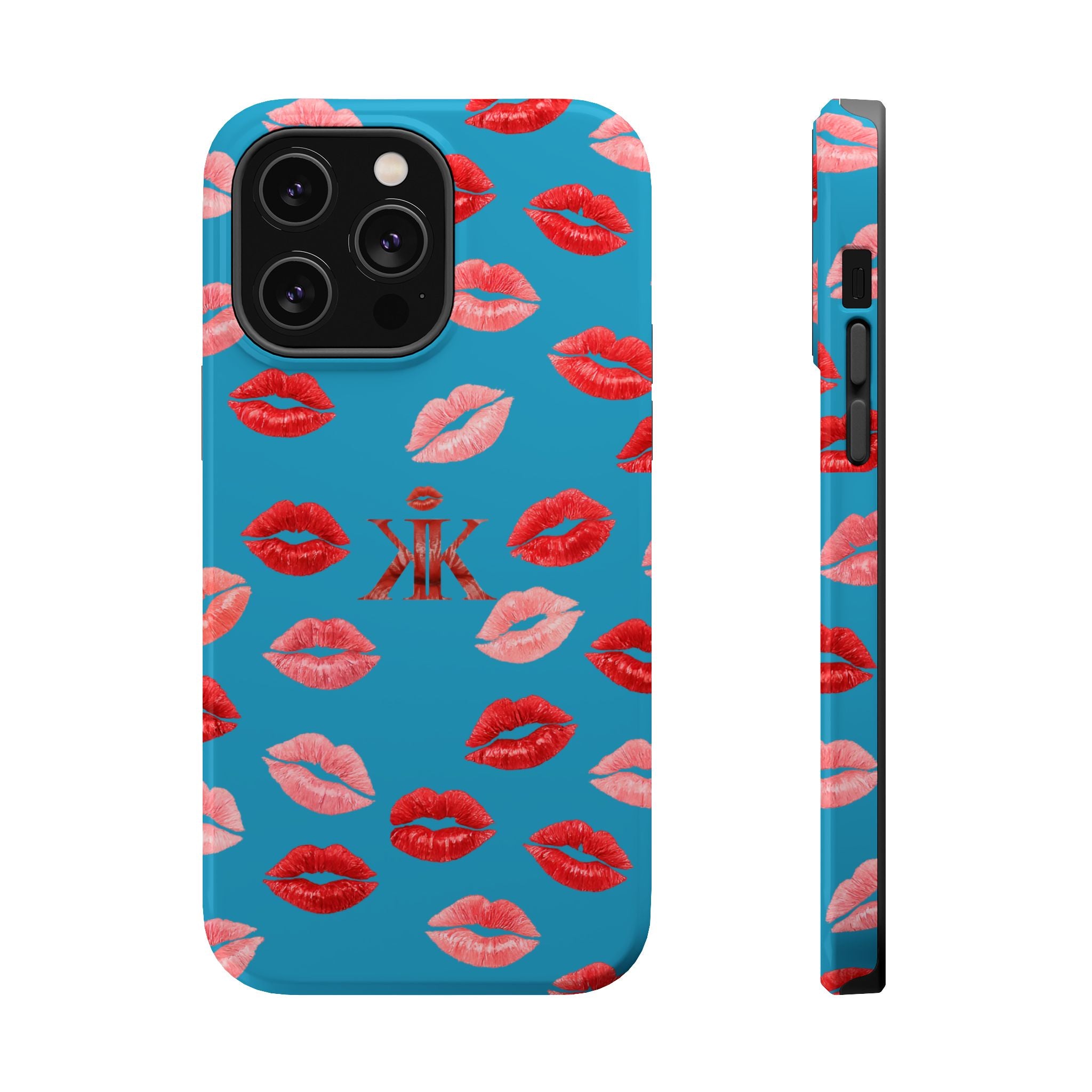 Psyche Collection Turquoise - Kiss Pattern Magnetic Impact Phone Case
