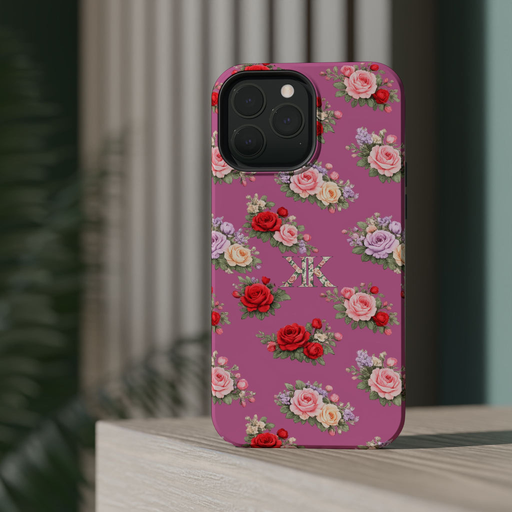 Anthos Collection Light Pink  Vintage Floral Rose Pattern Magnetic Impact-Resistant Phone Case