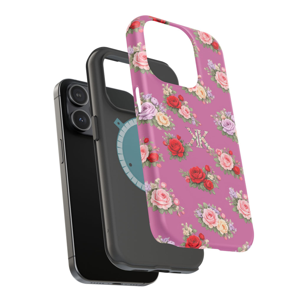 Anthos Collection Light Pink  Vintage Floral Rose Pattern Magnetic Impact-Resistant Phone Case