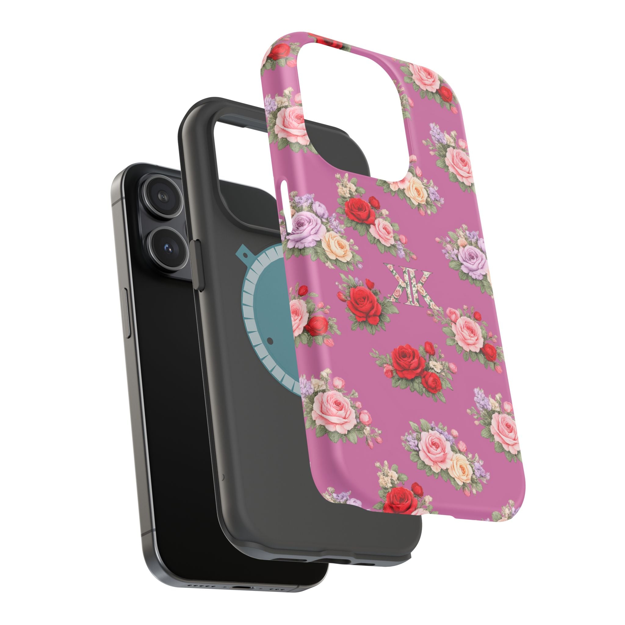 Anthos Collection Light Pink  Vintage Floral Rose Pattern Magnetic Impact-Resistant Phone Case
