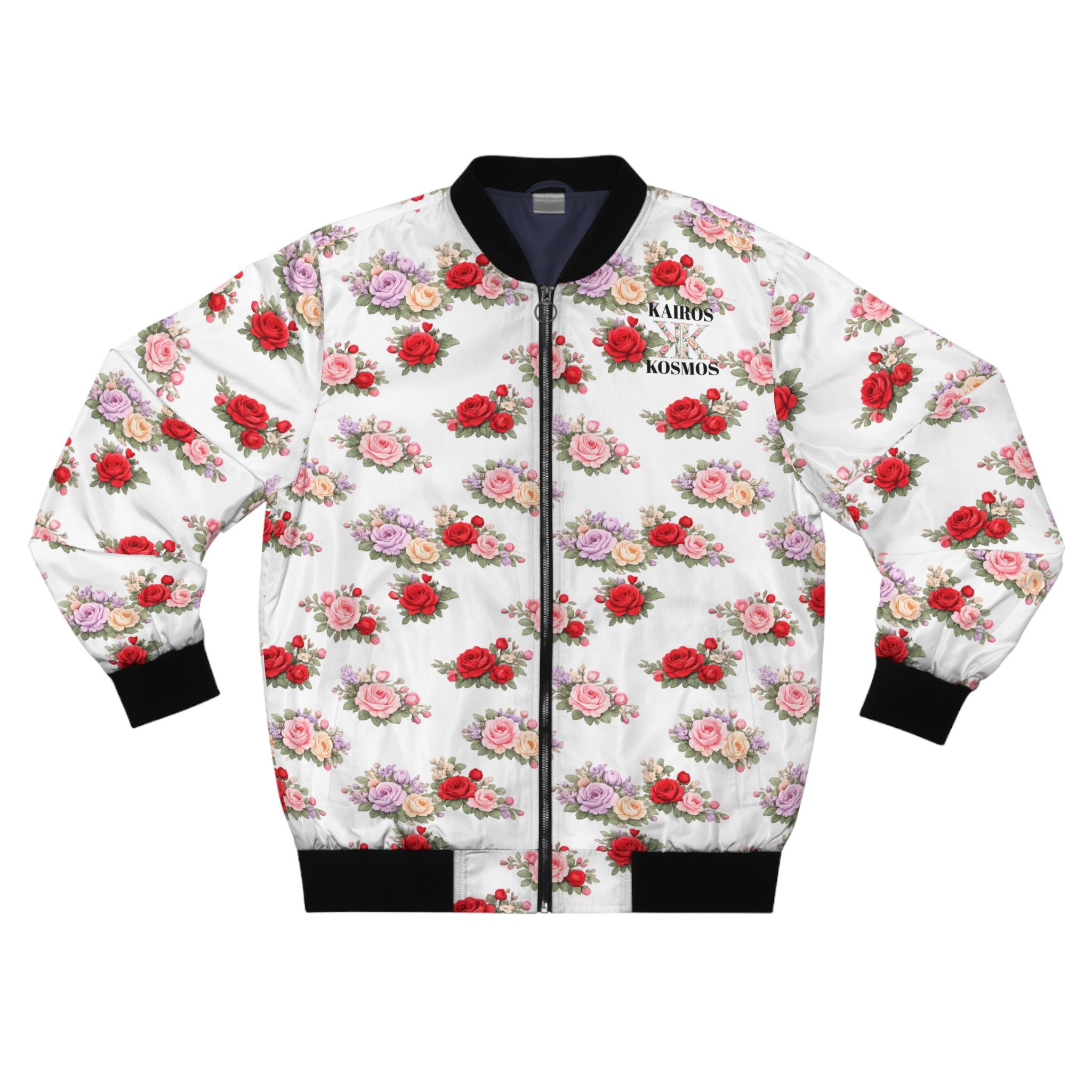Anthos Collection Floral Rose Bomber Jacket — Vintage Pink & Red All-Over Print