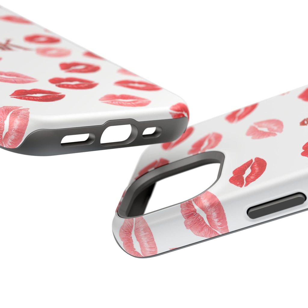 Psyche Collection White - Kiss Pattern Magnetic Impact Phone Case