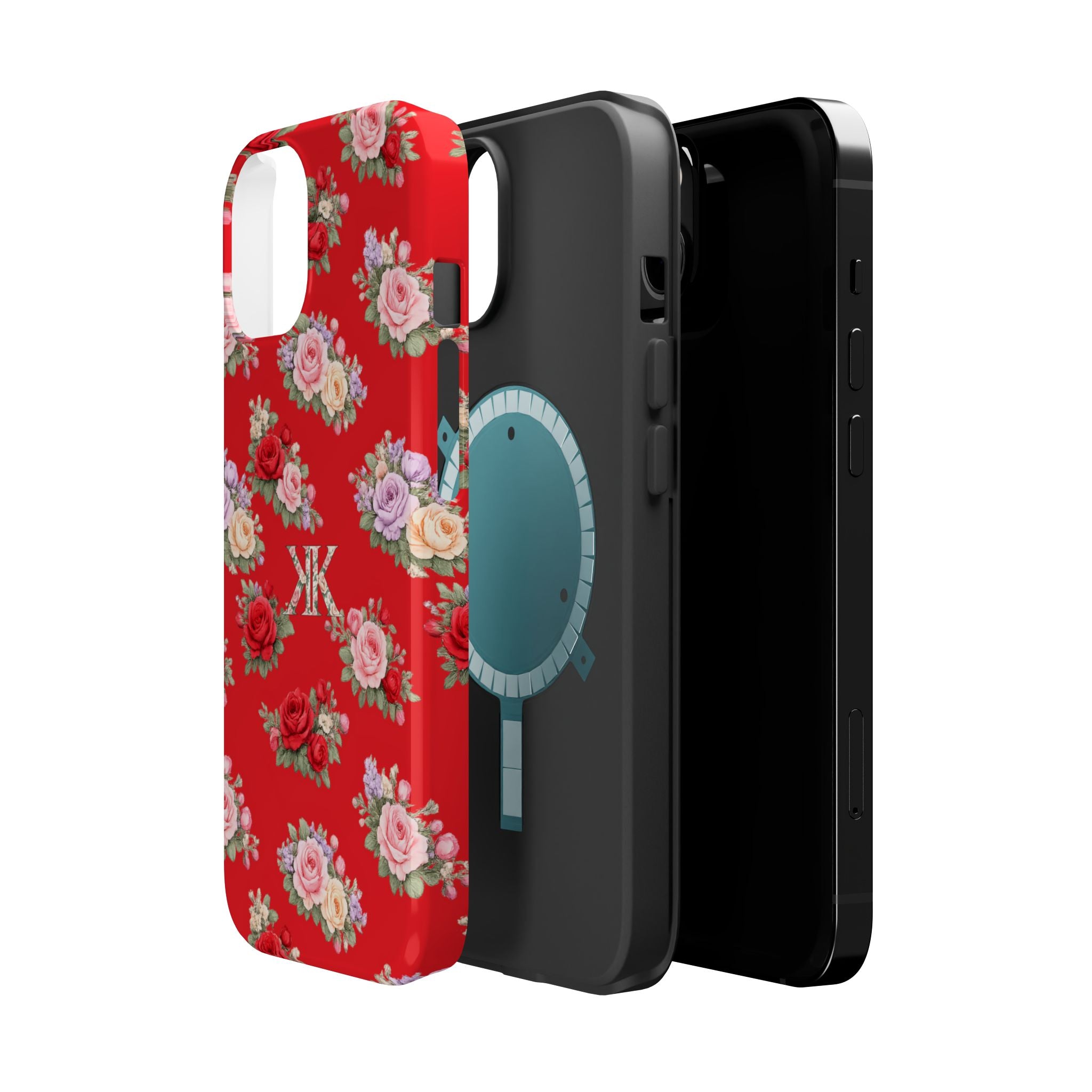 Anthos Collection RED Vintage Floral Rose Pattern Magnetic Impact-Resistant Phone Case