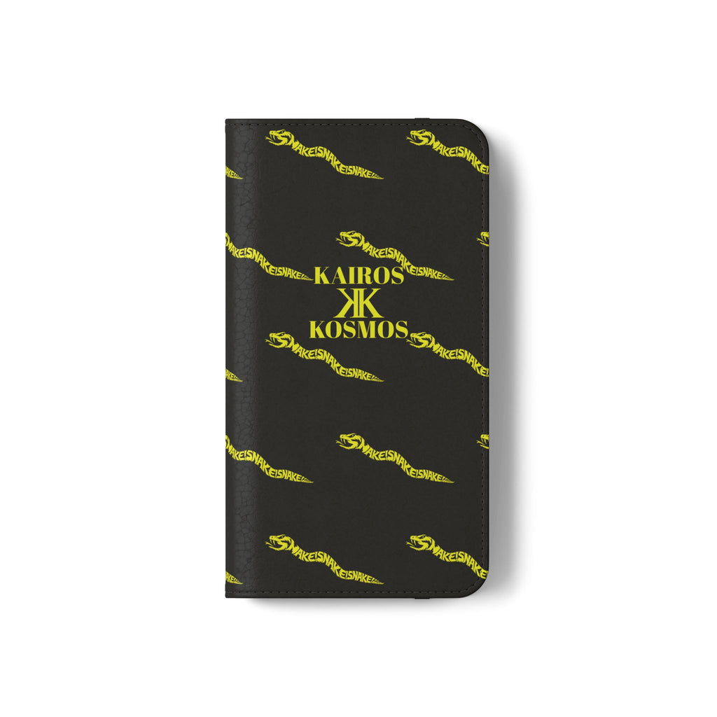 Aspis Collection Flip Case Phone Wallet — Black & Gold Kairos Kosmos Pattern
