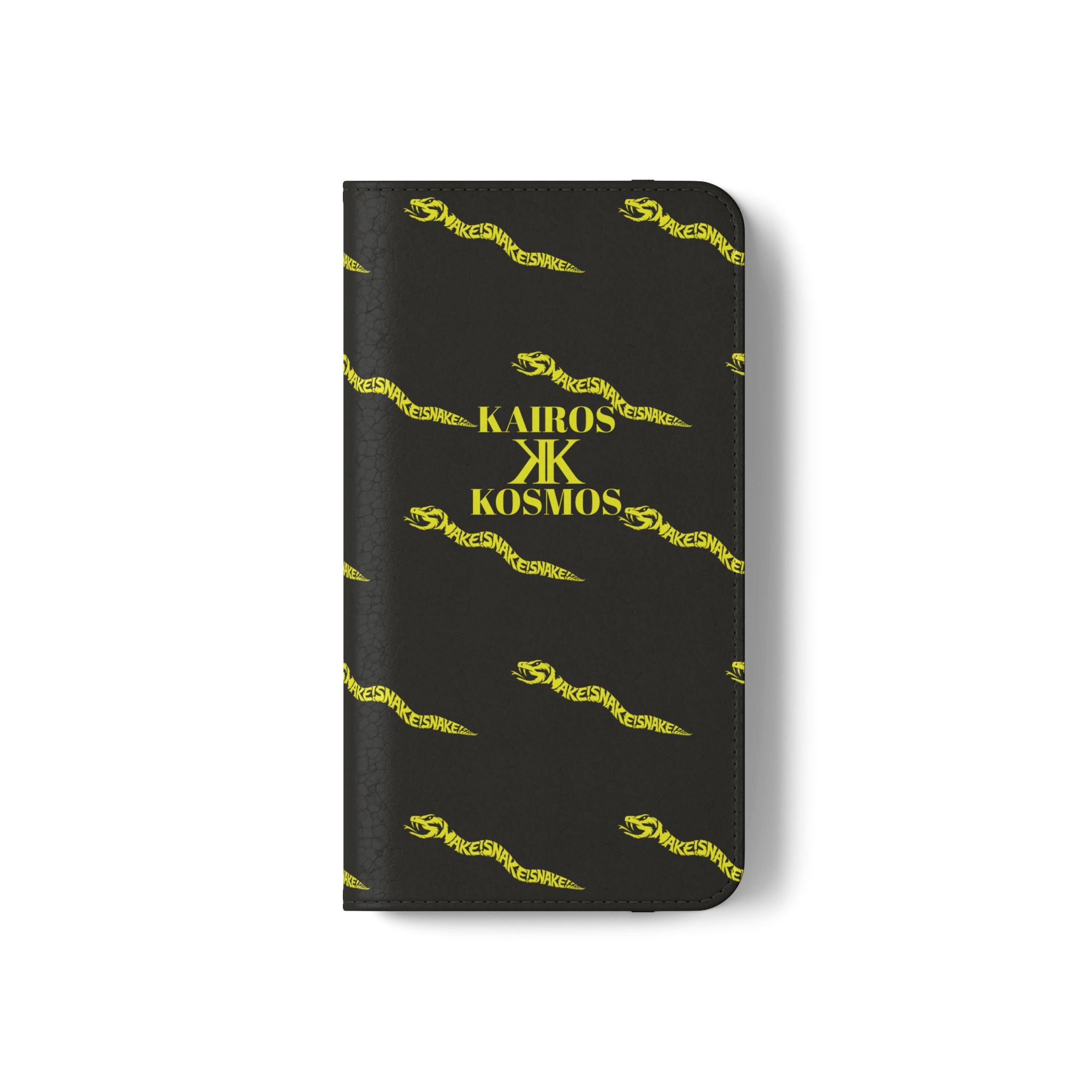 Aspis Collection Flip Case Phone Wallet — Black & Gold Kairos Kosmos Pattern