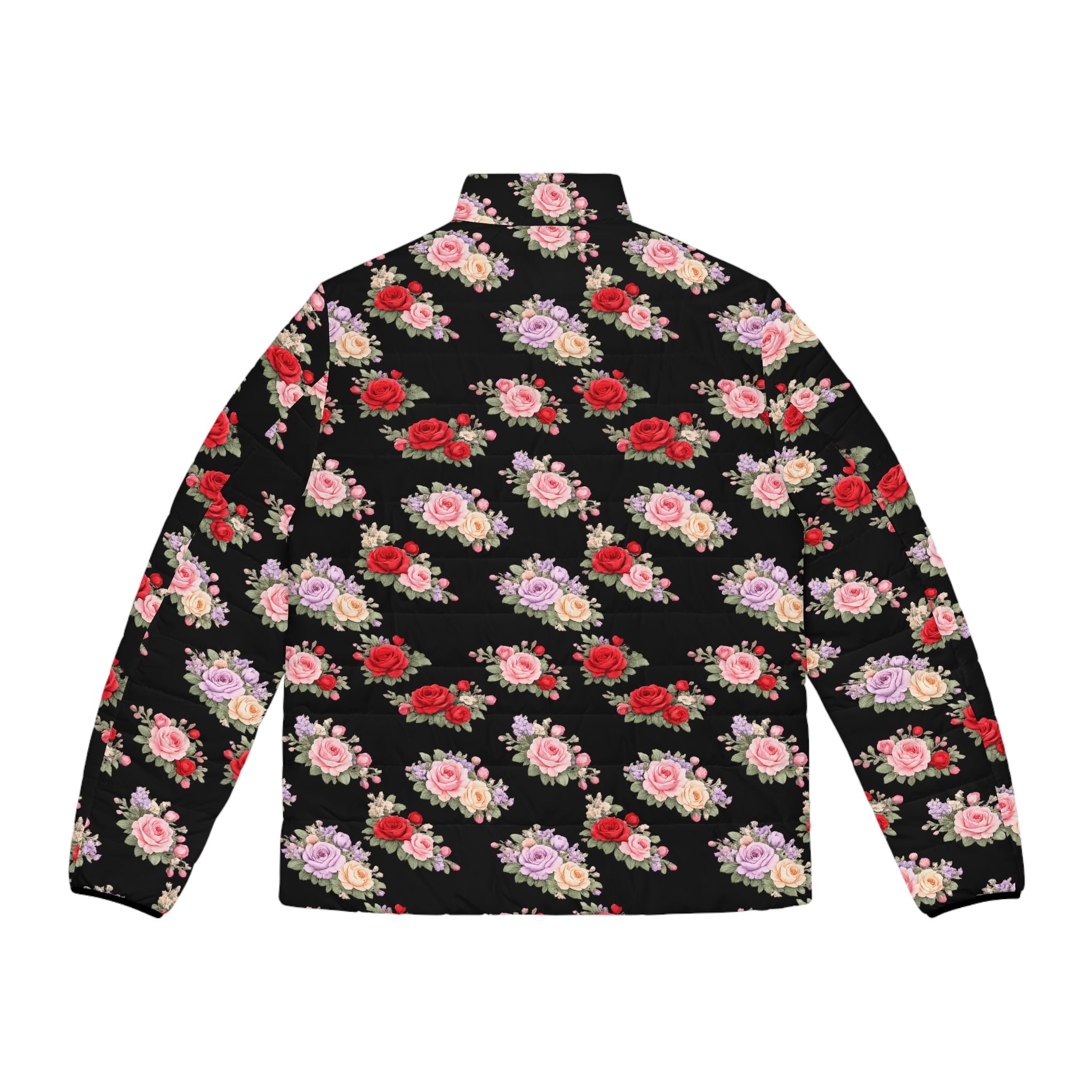 Anthos Collection BLACK Floral Puffer Jacket - Vintage Rose All-Over Print