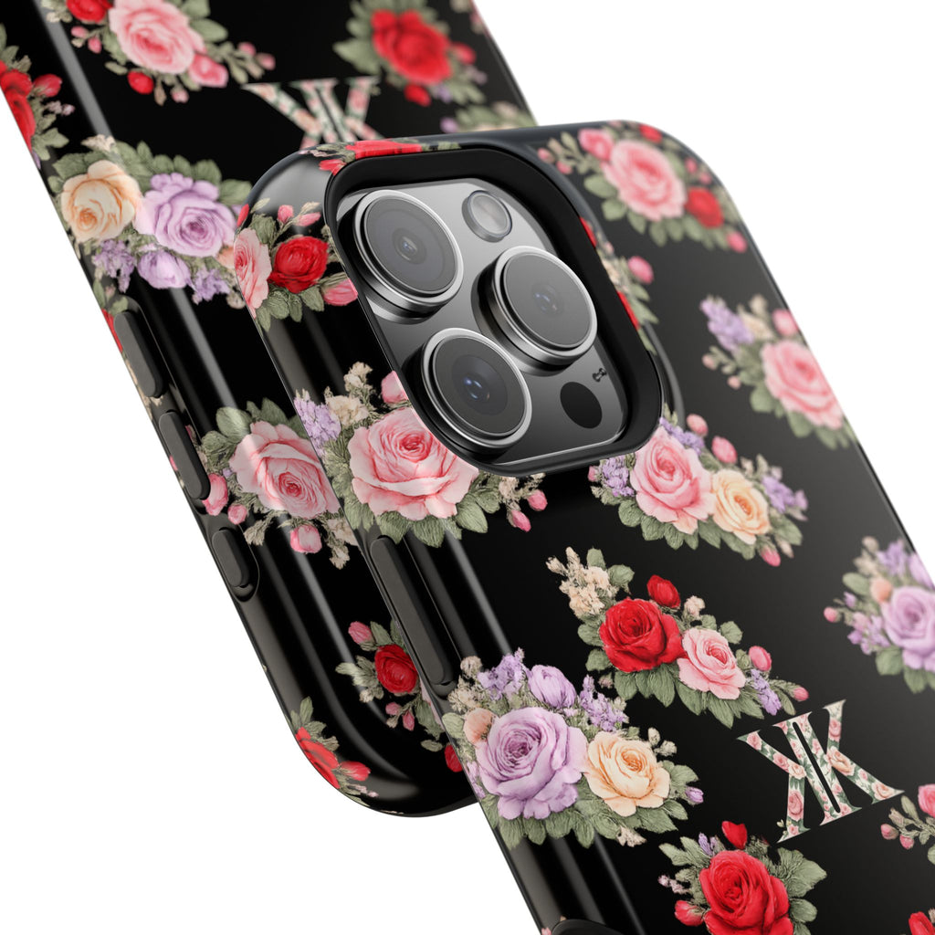 Anthos Collection BLACK Vintage Floral Rose Pattern Magnetic Impact-Resistant Phone Case