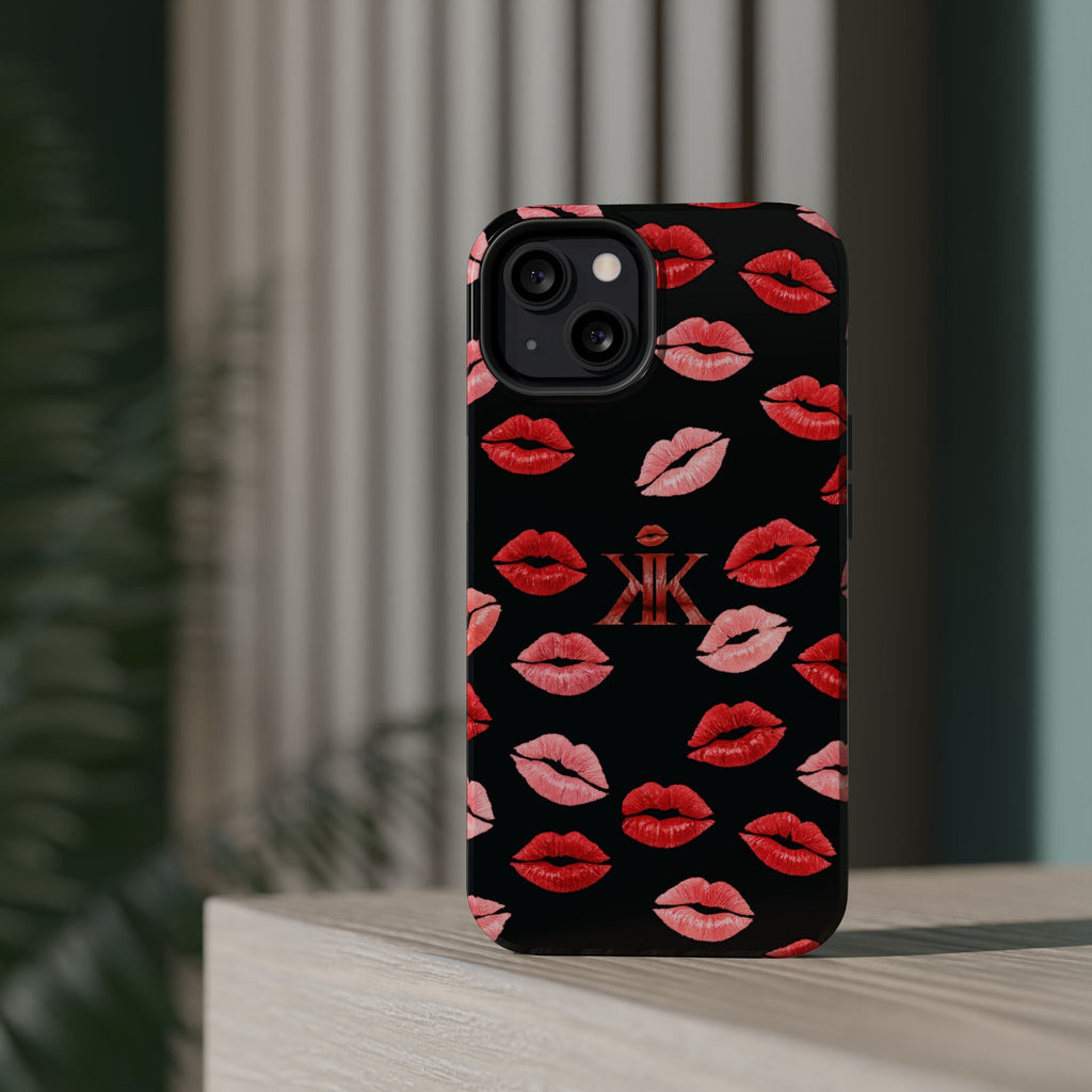 Psyche Collection BLACK - Kiss Pattern Magnetic Impact Phone Case
