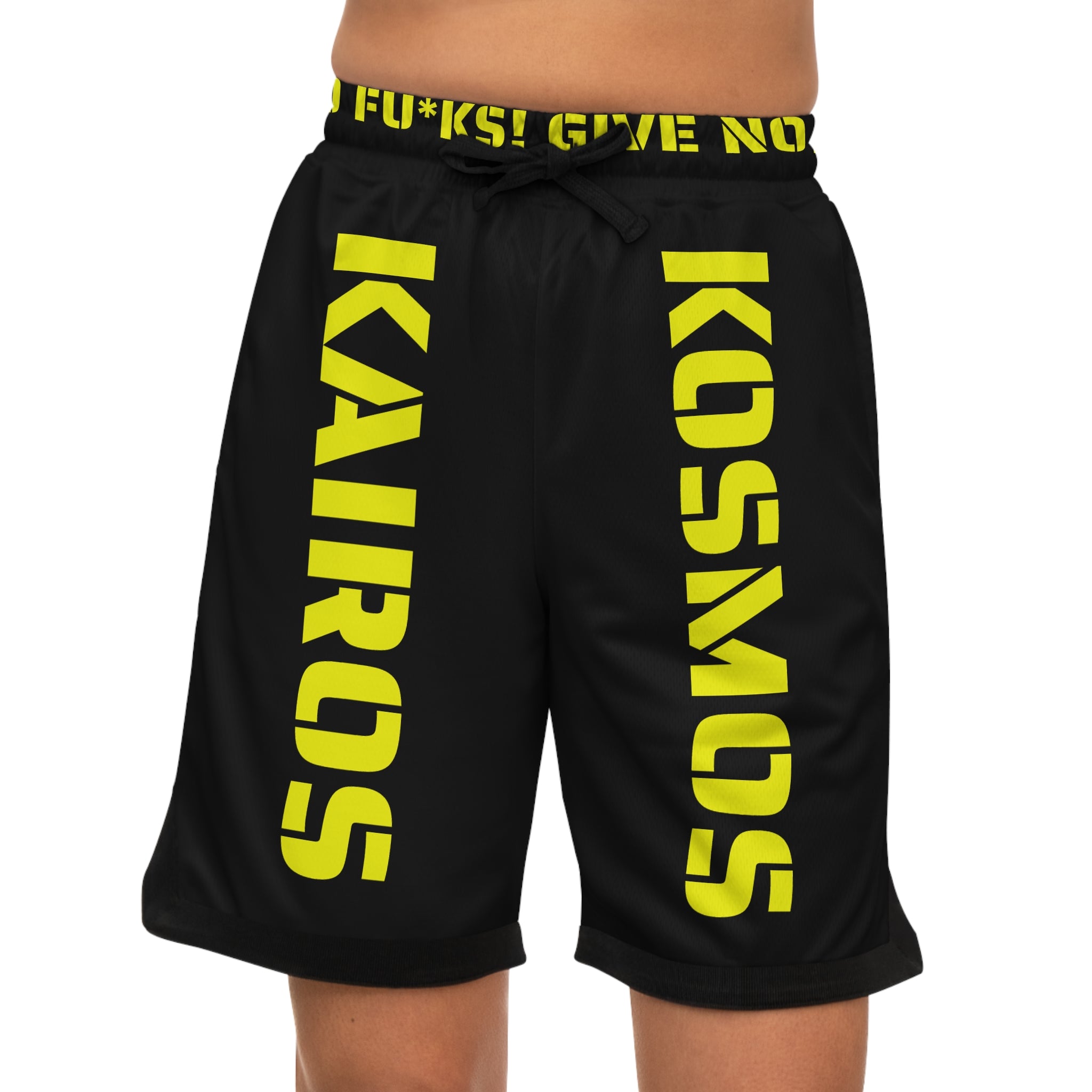 Kairos Kosmos Basketball Shorts BLACK — Bold 'KOSMOS' Graphic Athletic Shorts