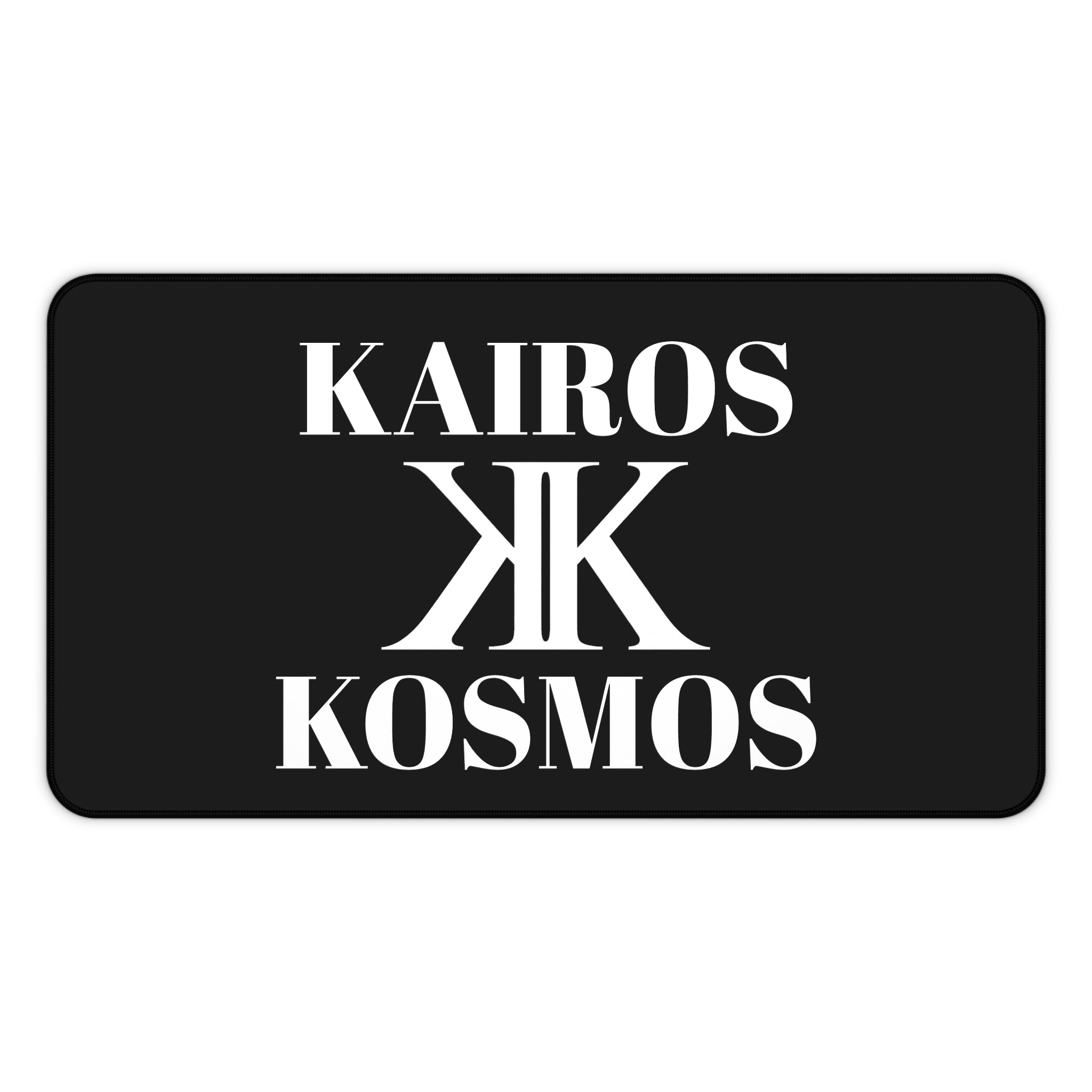 Desk Mat BLACK — Minimalist 'KAIROS KOSMOS' Black & White Logo Desk Mat
