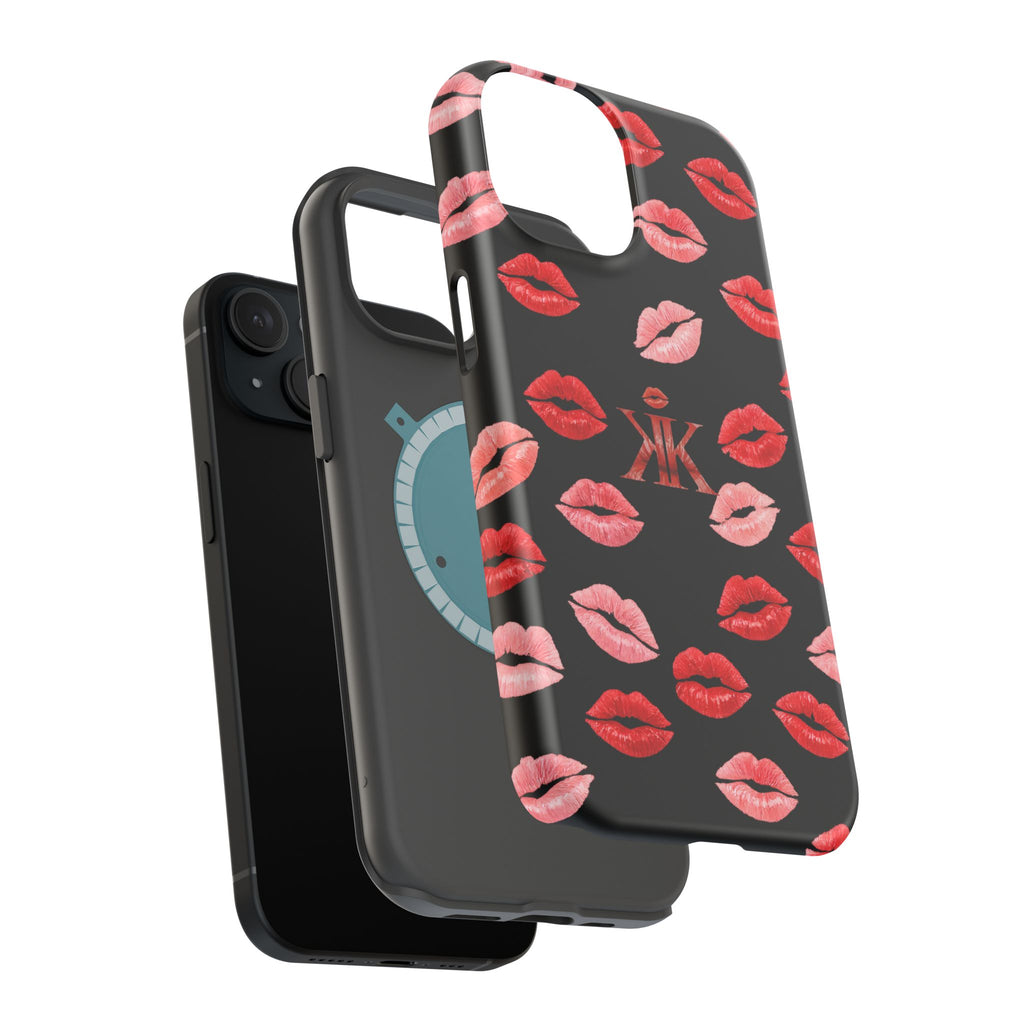 Psyche Collection BLACK - Kiss Pattern Magnetic Impact Phone Case